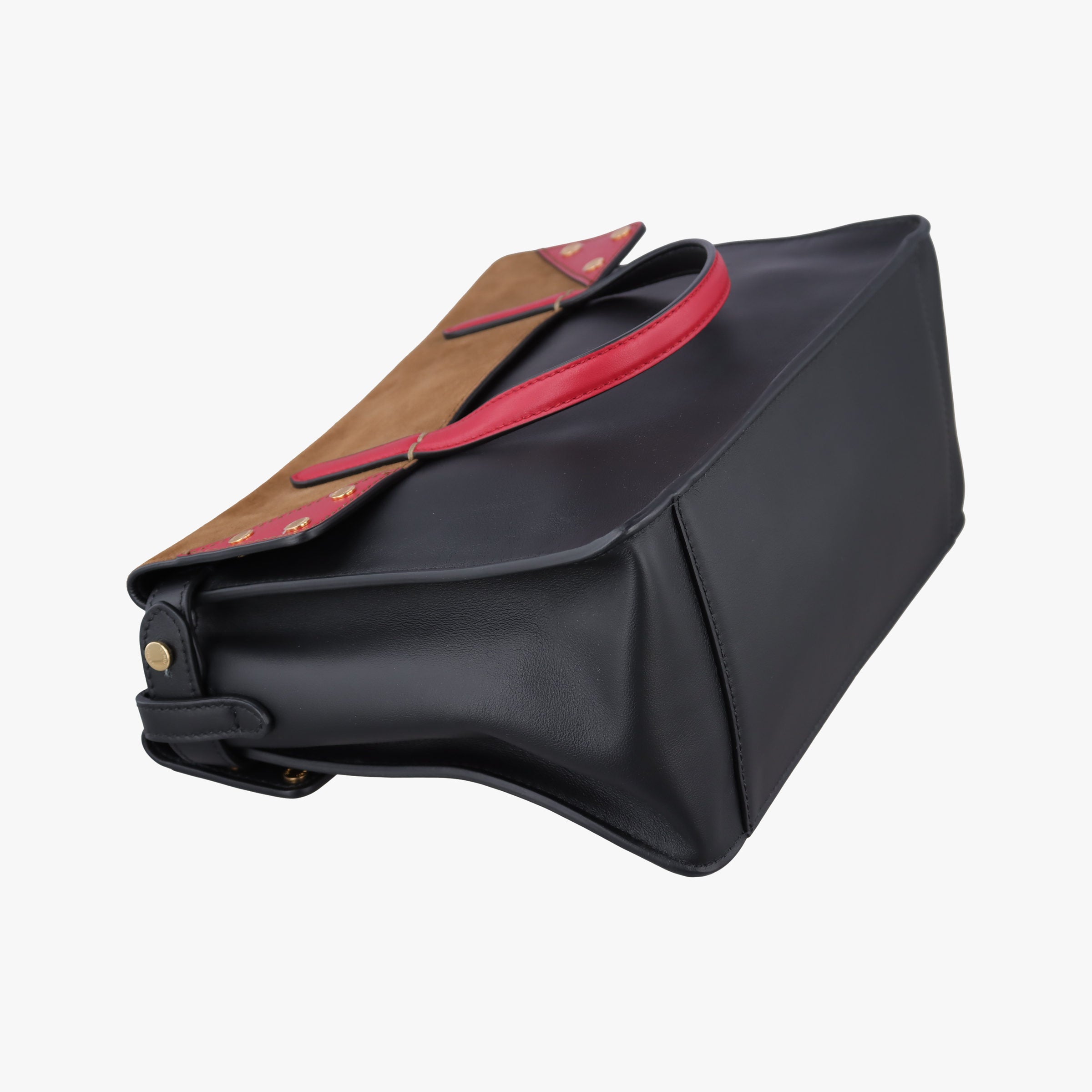Pre-owned Fendi Flip black×red×brown Leather× Suede 8TB302 shoulderbag | stylenewstar
