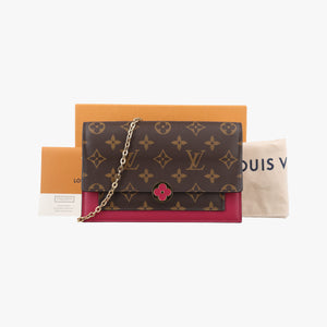 Pre-owned Louis Vuitton Flore Chain brown×FUCHSIA Monogram Porte Feuille ×calf leather M69578 shoulderbag | stylenewstar