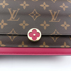 Pre-owned Louis Vuitton Flore Chain brown×FUCHSIA Monogram Porte Feuille ×calf leather M69578 shoulderbag | stylenewstar