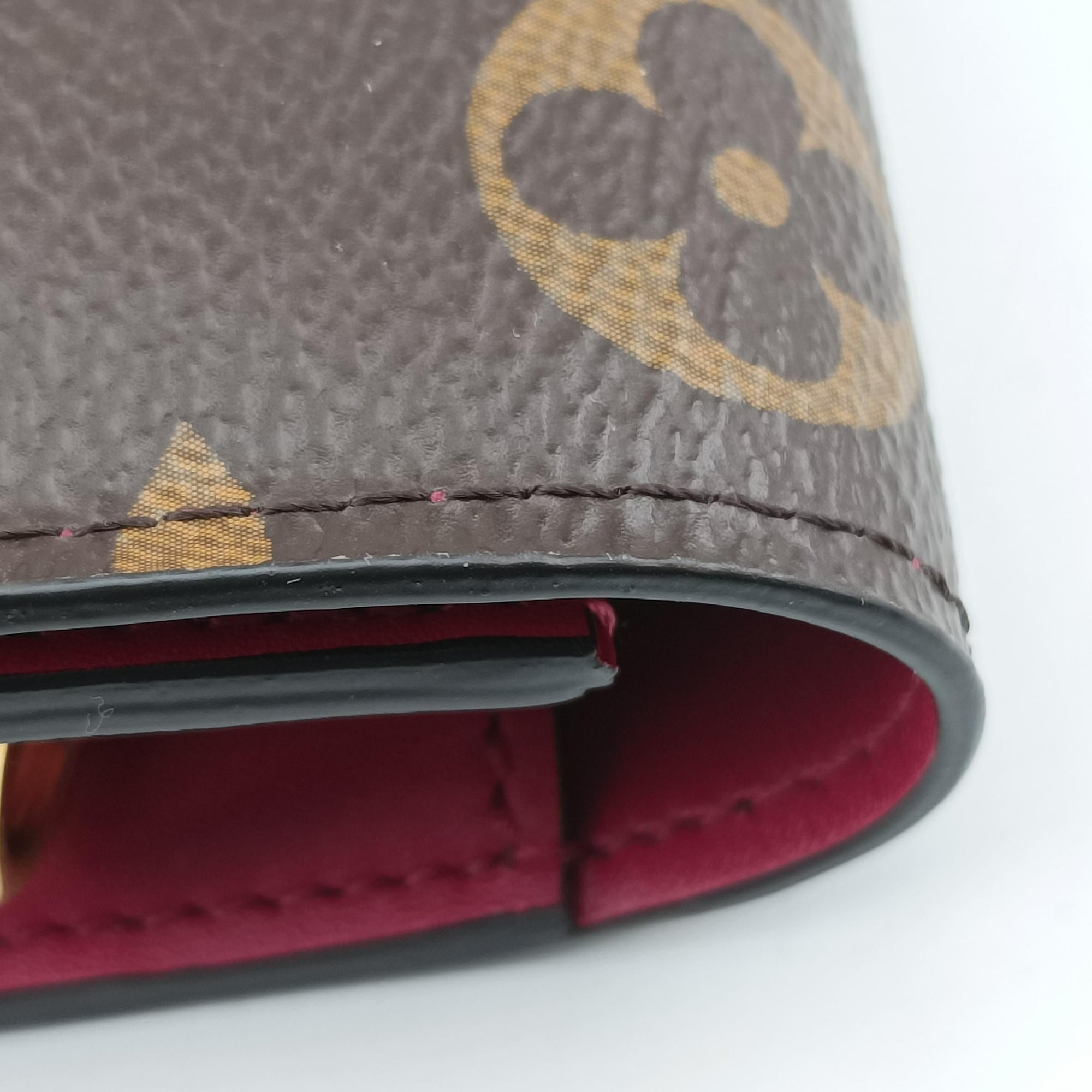 Pre-owned Louis Vuitton Flore Chain brown×FUCHSIA Monogram Porte Feuille ×calf leather M69578 shoulderbag | stylenewstar