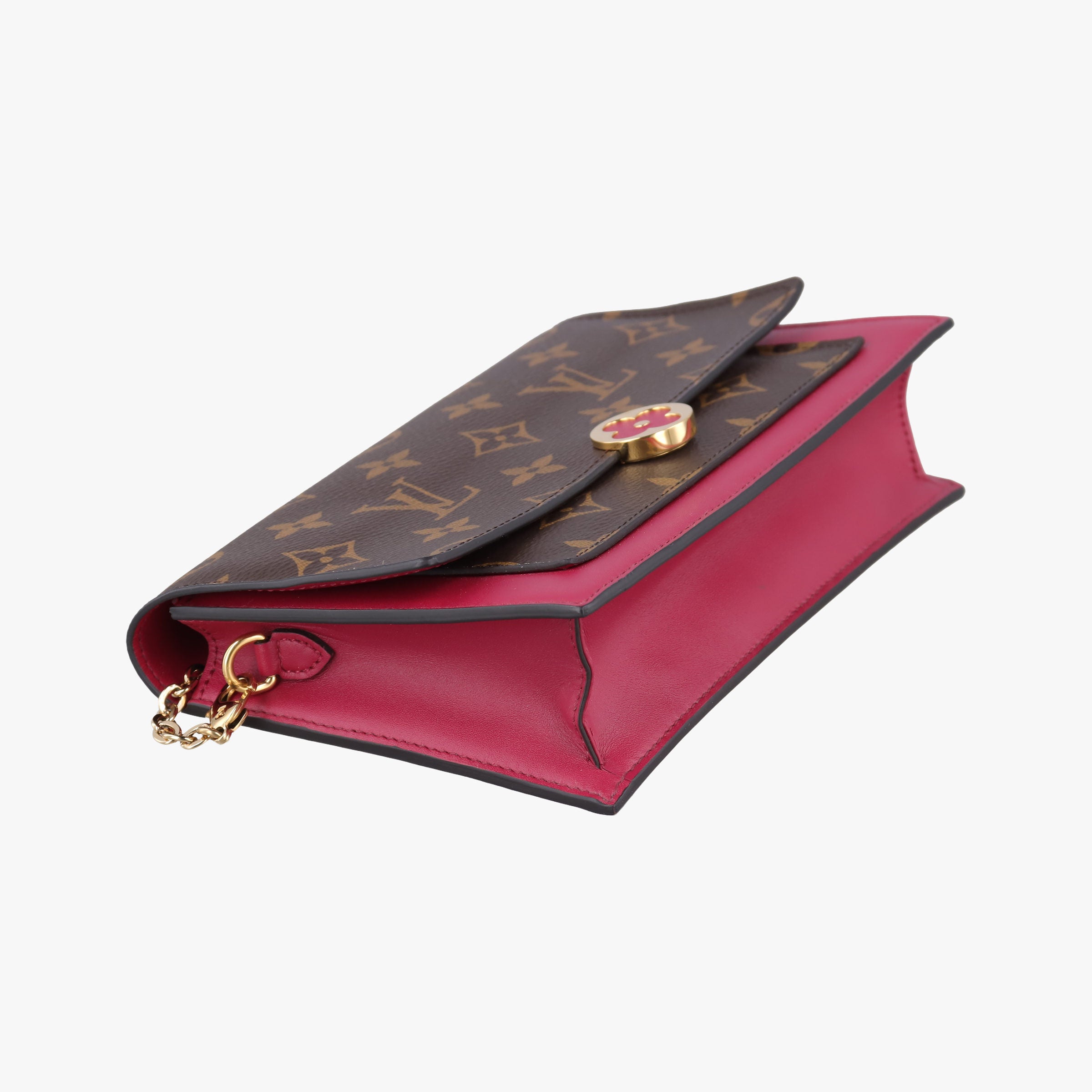 Pre-owned Louis Vuitton Flore Chain brown×FUCHSIA Monogram Porte Feuille ×calf leather M69578 shoulderbag | stylenewstar