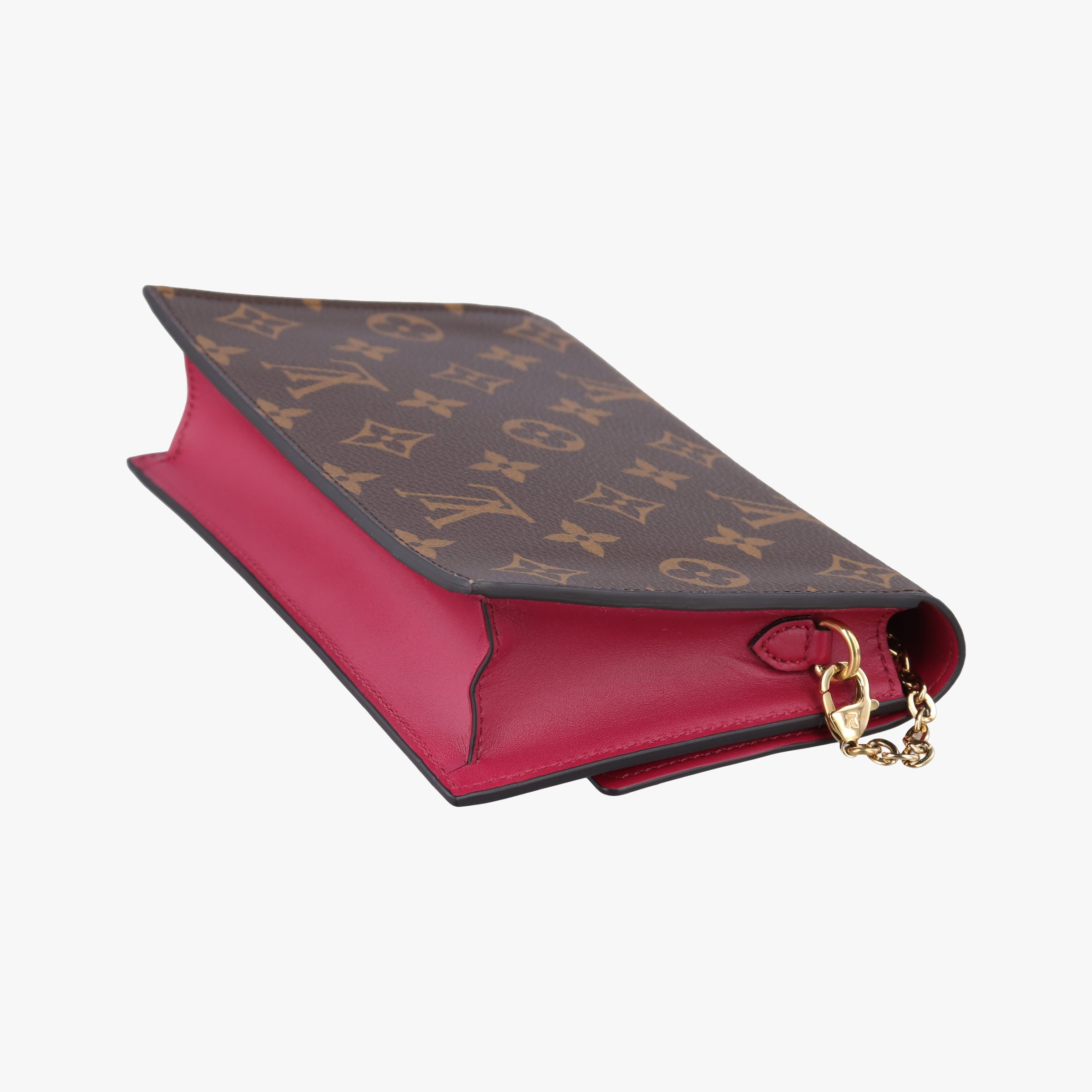 Pre-owned Louis Vuitton Flore Chain brown×FUCHSIA Monogram Porte Feuille ×calf leather M69578 shoulderbag | stylenewstar