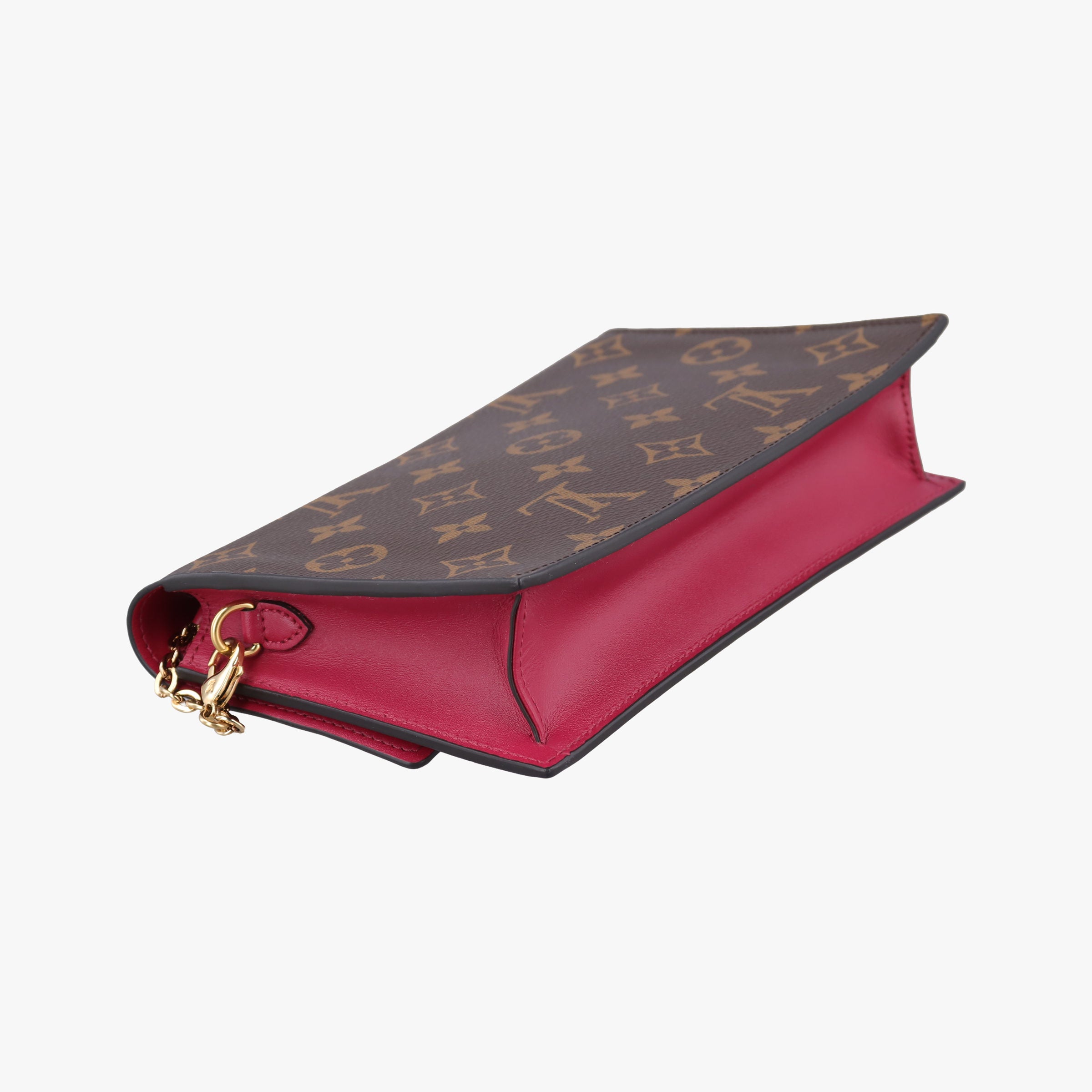 Pre-owned Louis Vuitton Flore Chain brown×FUCHSIA Monogram Porte Feuille ×calf leather M69578 shoulderbag | stylenewstar