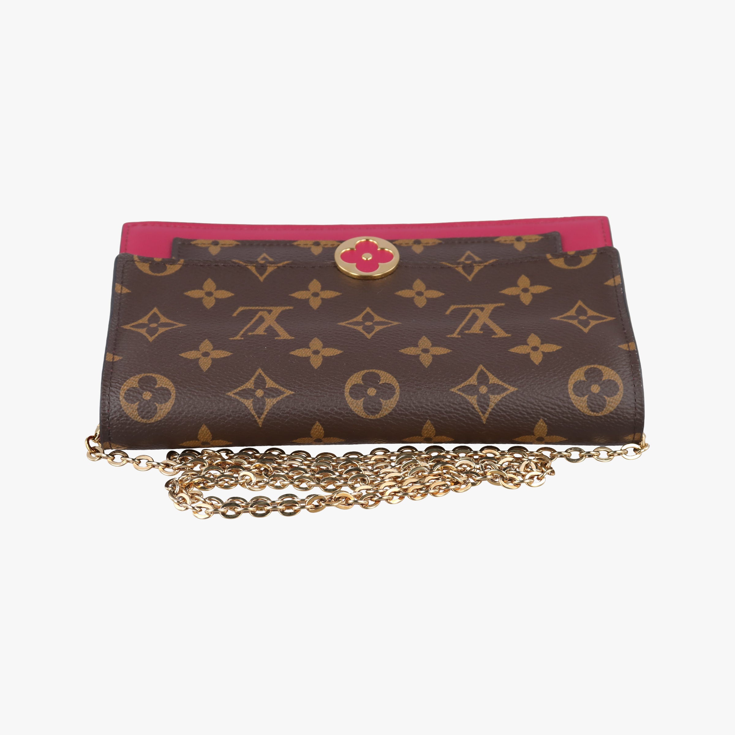 Pre-owned Louis Vuitton Flore Chain brown×FUCHSIA Monogram Porte Feuille ×calf leather M69578 shoulderbag | stylenewstar