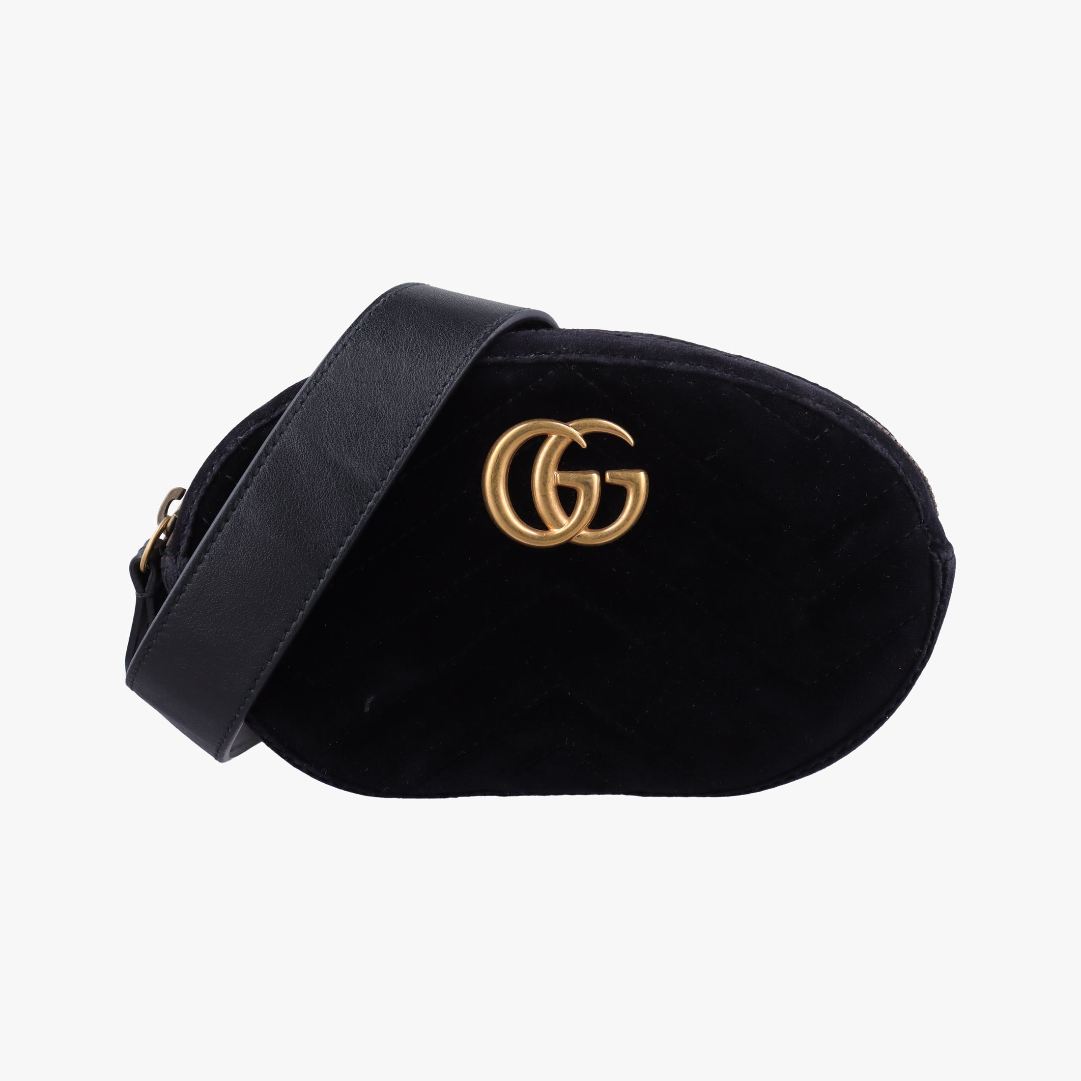 Pre-owned Gucci GG Marmont Black velour 476434 bum bag/waist bag | stylenewstar