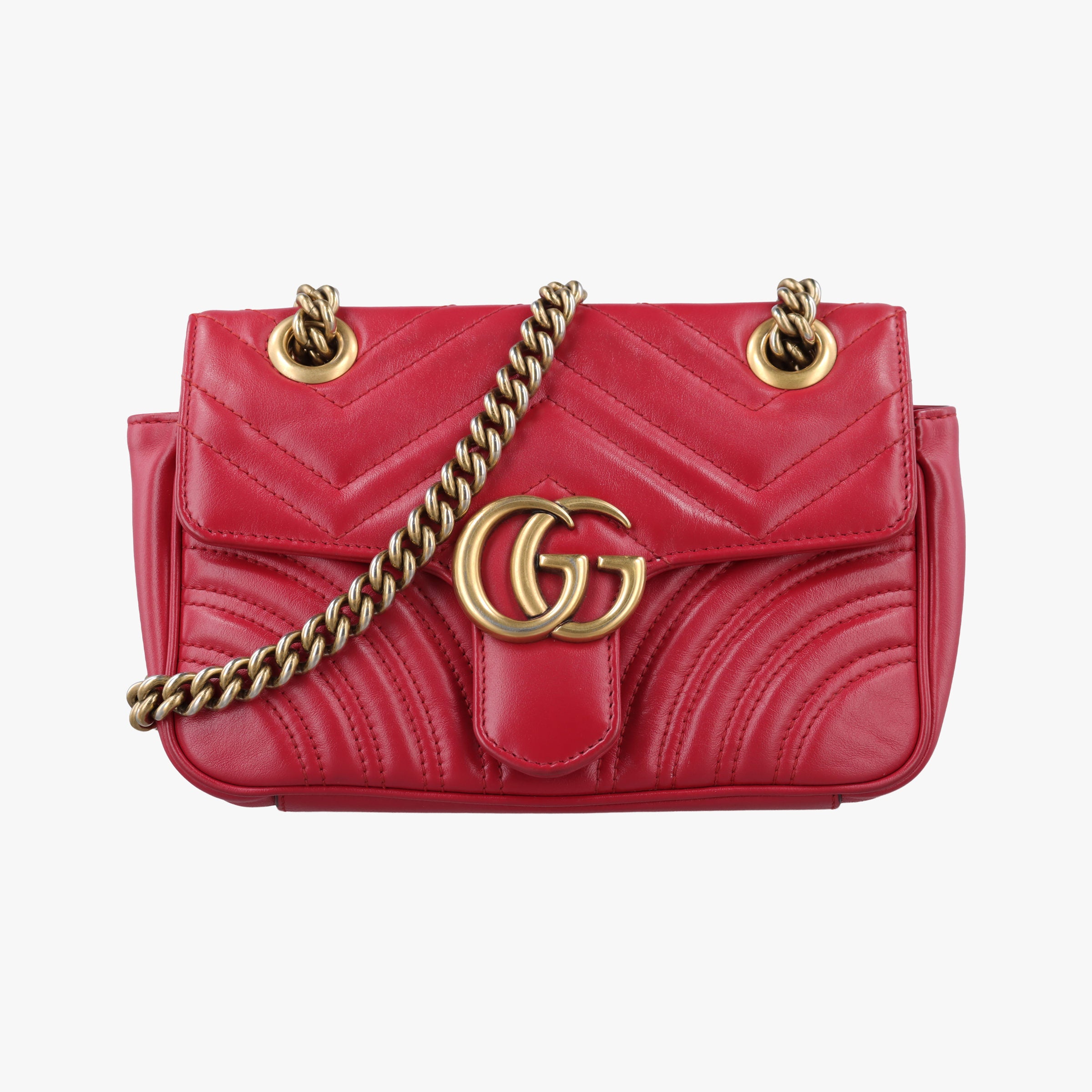 Pre-owned Gucci GG Marmont Red Leather 446744 shoulderbag | stylenewstar