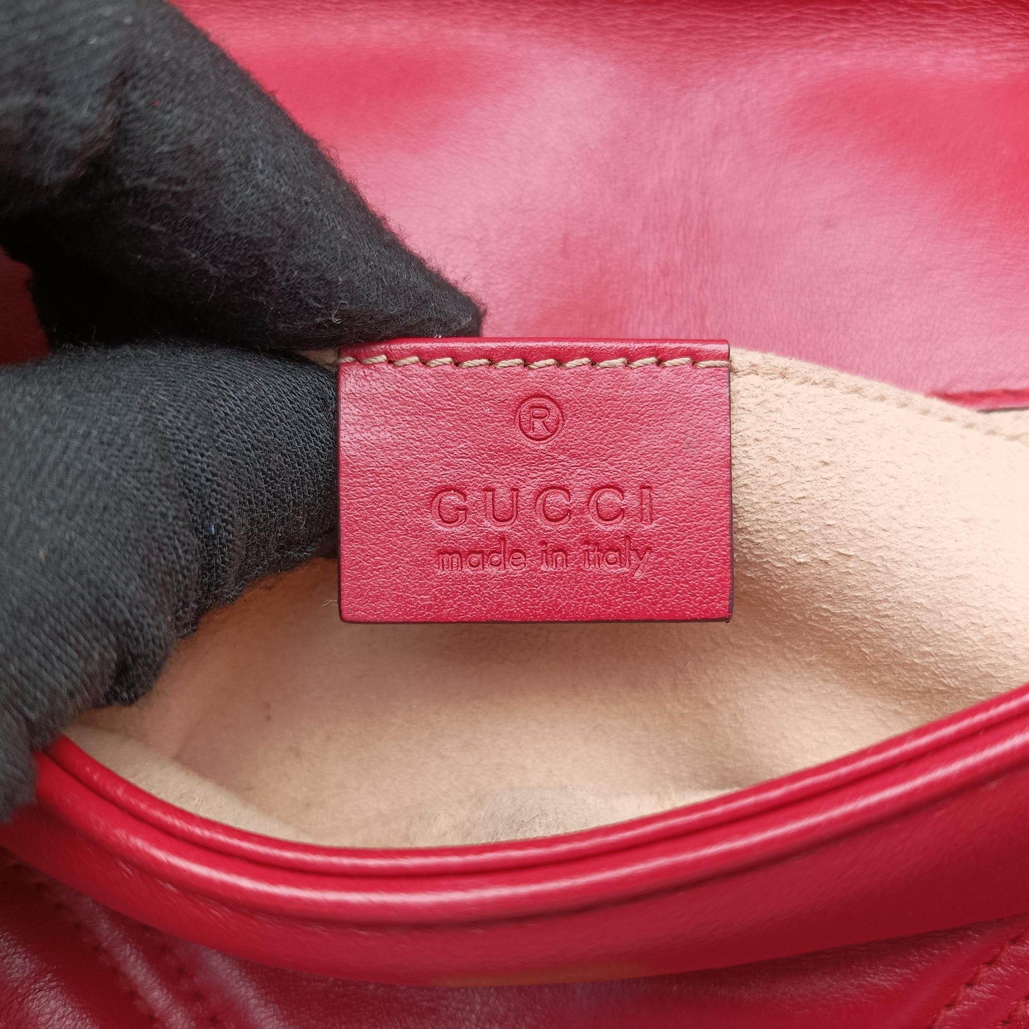 Pre-owned Gucci GG Marmont Red Leather 446744 shoulderbag | stylenewstar