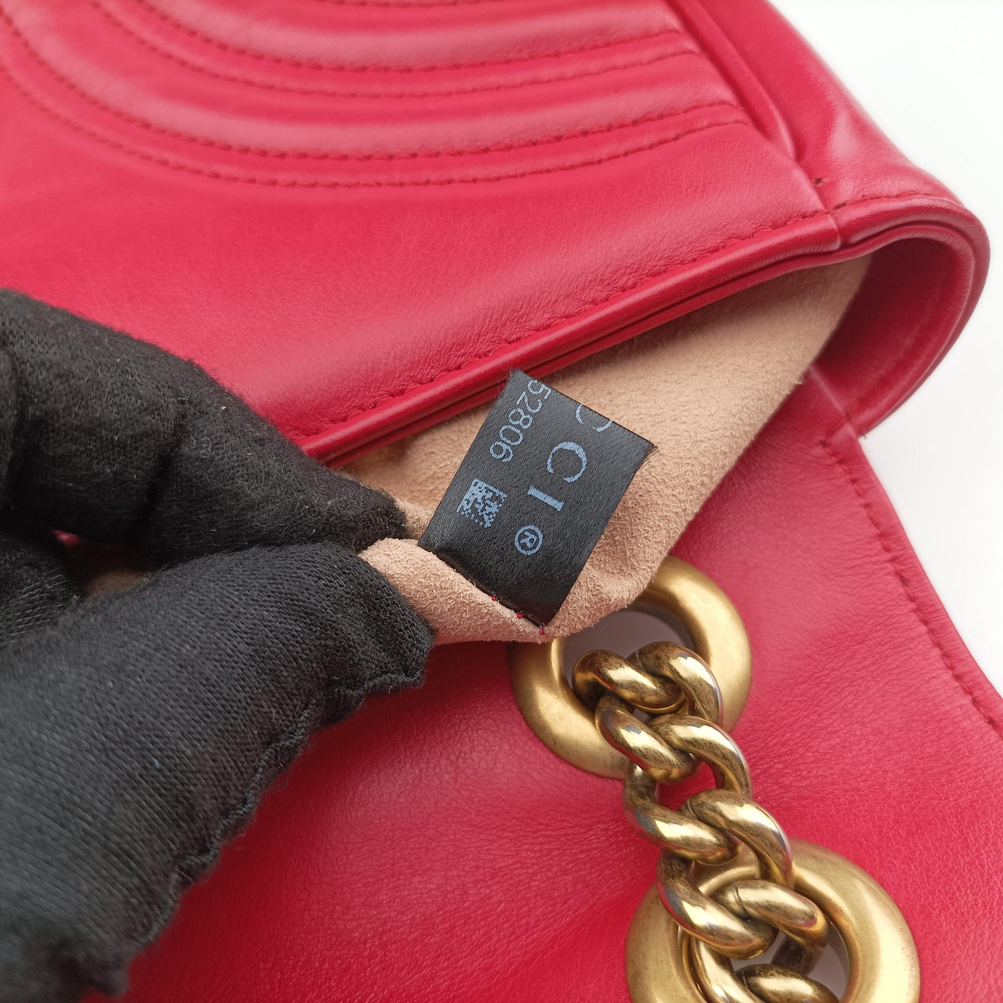Pre-owned Gucci GG Marmont Red Leather 446744 shoulderbag | stylenewstar