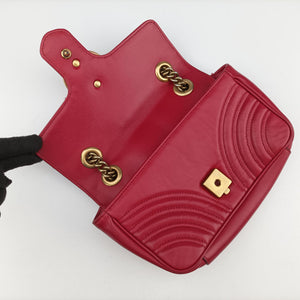 Pre-owned Gucci GG Marmont Red Leather 446744 shoulderbag | stylenewstar