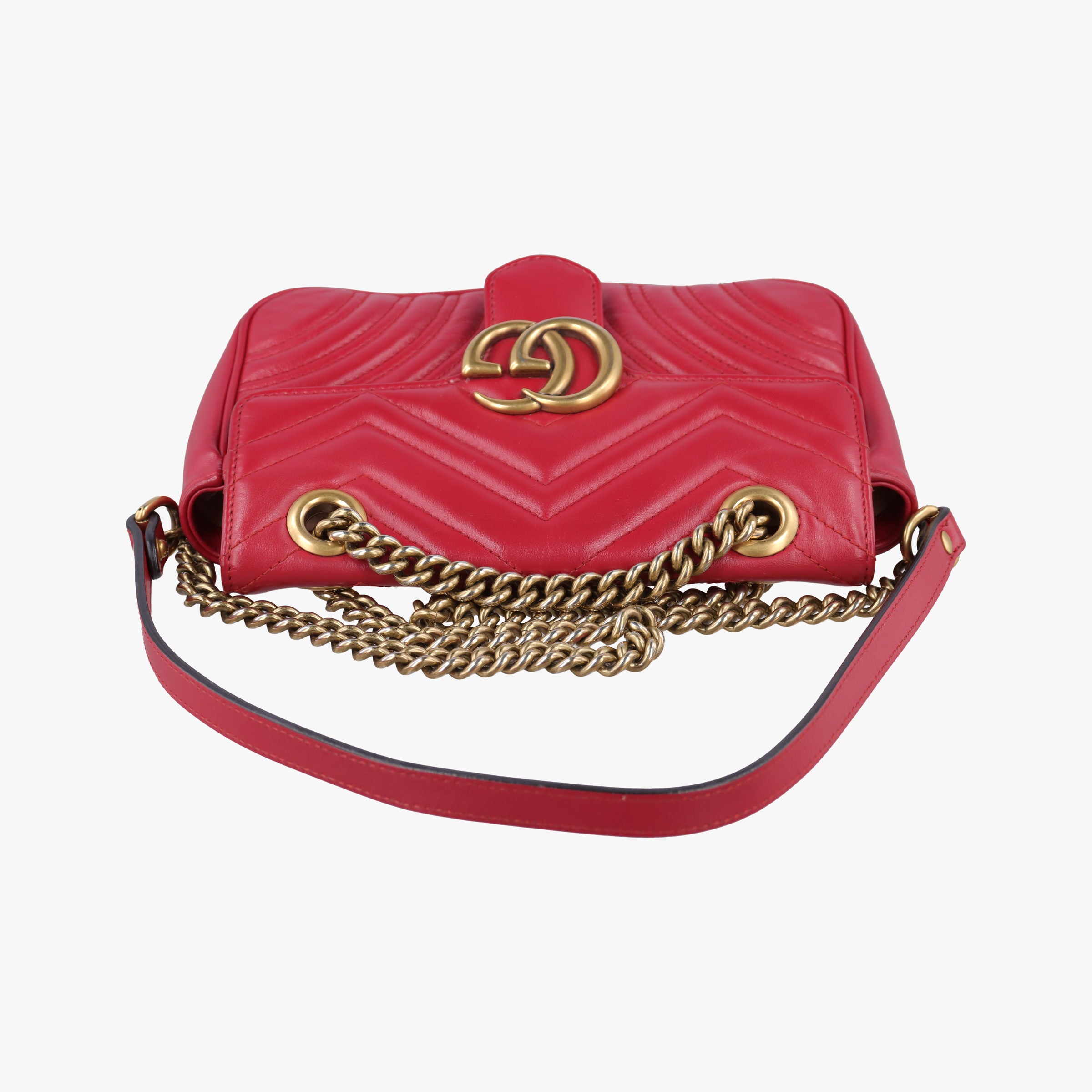 Pre-owned Gucci GG Marmont Red Leather 446744 shoulderbag | stylenewstar