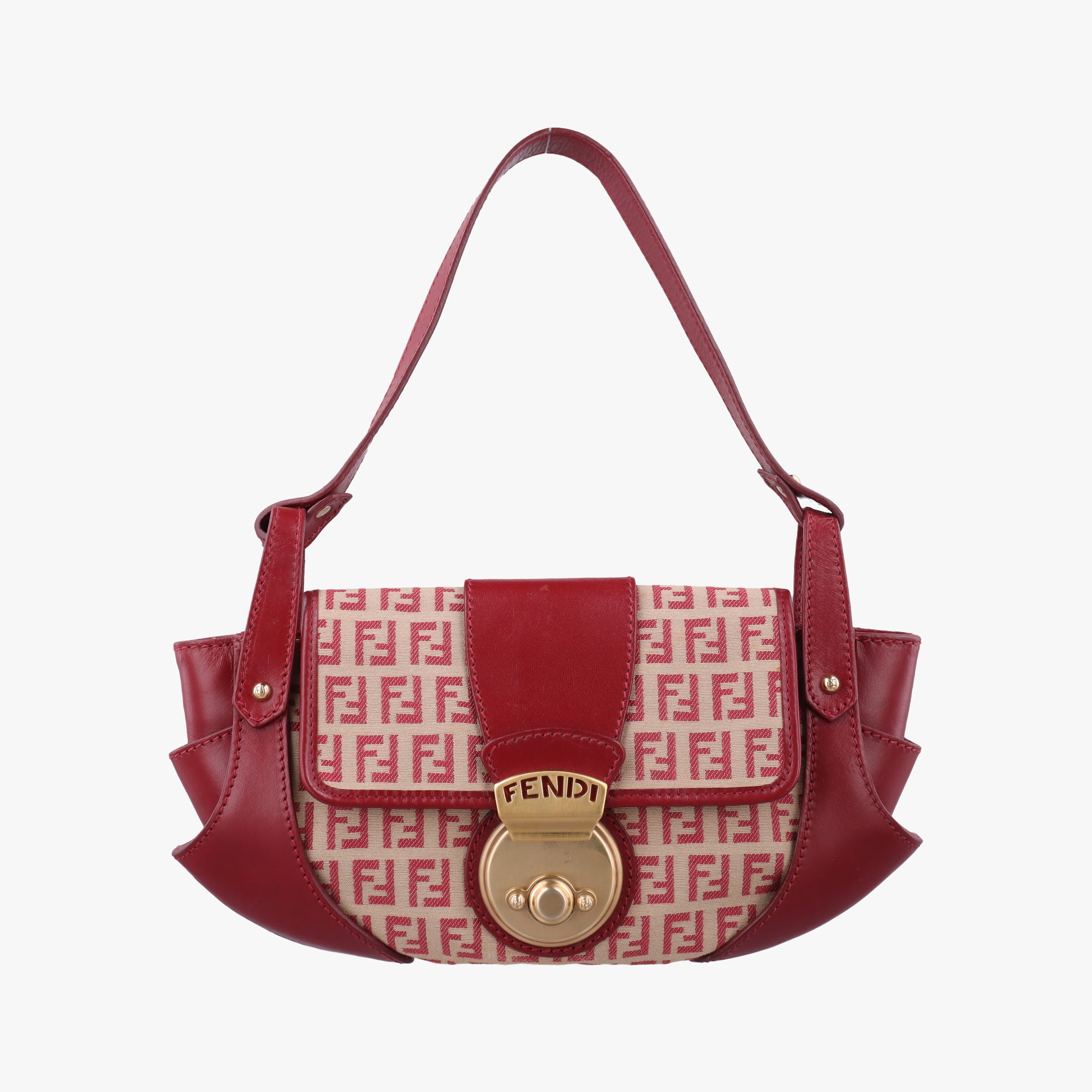 Pre-owned Fendi Zucchino Borsa Red canvas×leather 8BR429 shoulderbag | stylenewstar