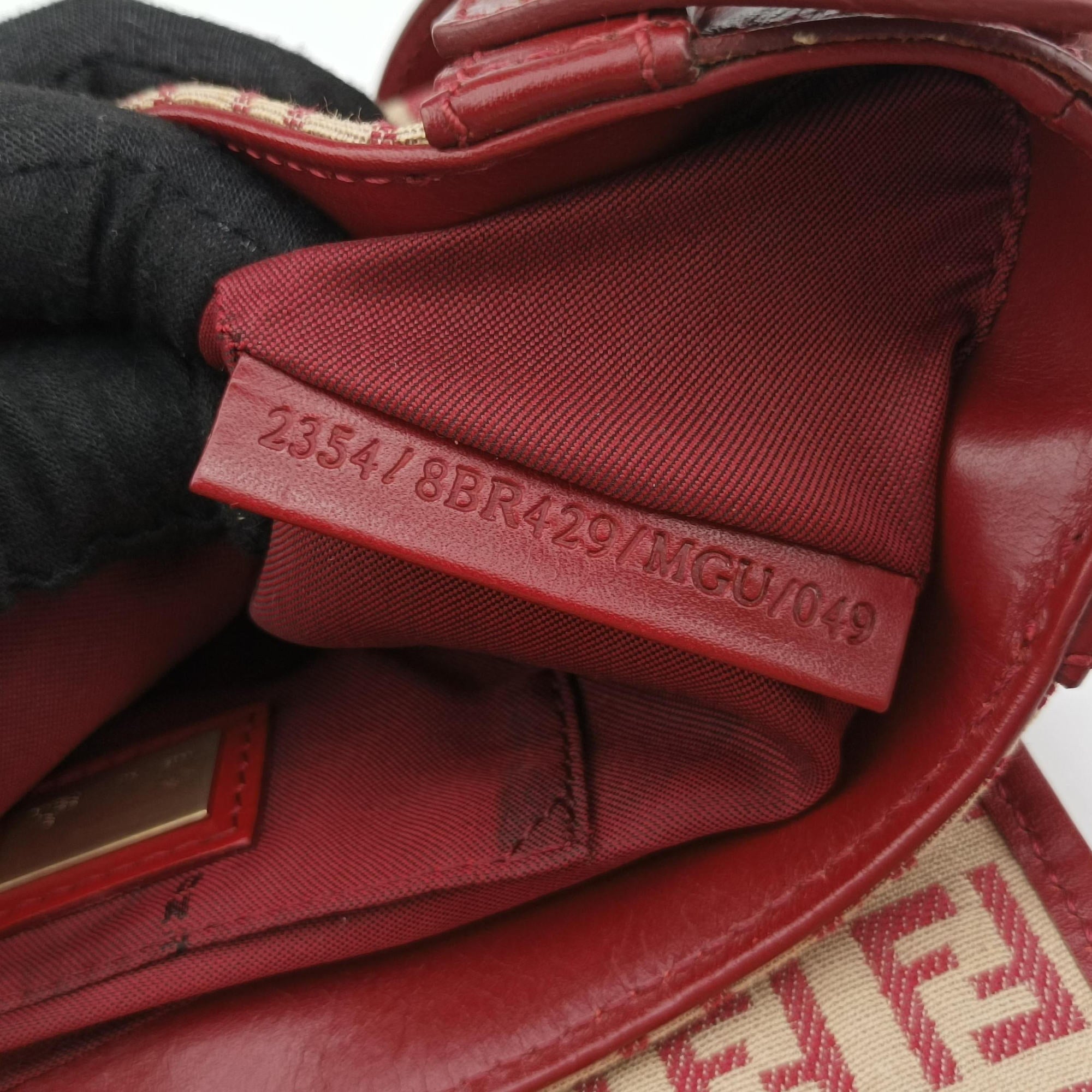 Pre-owned Fendi Zucchino Borsa Red canvas×leather 8BR429 shoulderbag | stylenewstar