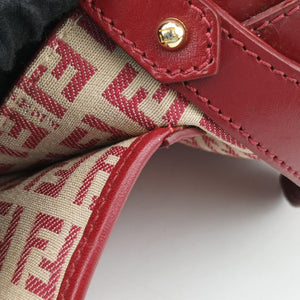 Pre-owned Fendi Zucchino Borsa Red canvas×leather 8BR429 shoulderbag | stylenewstar