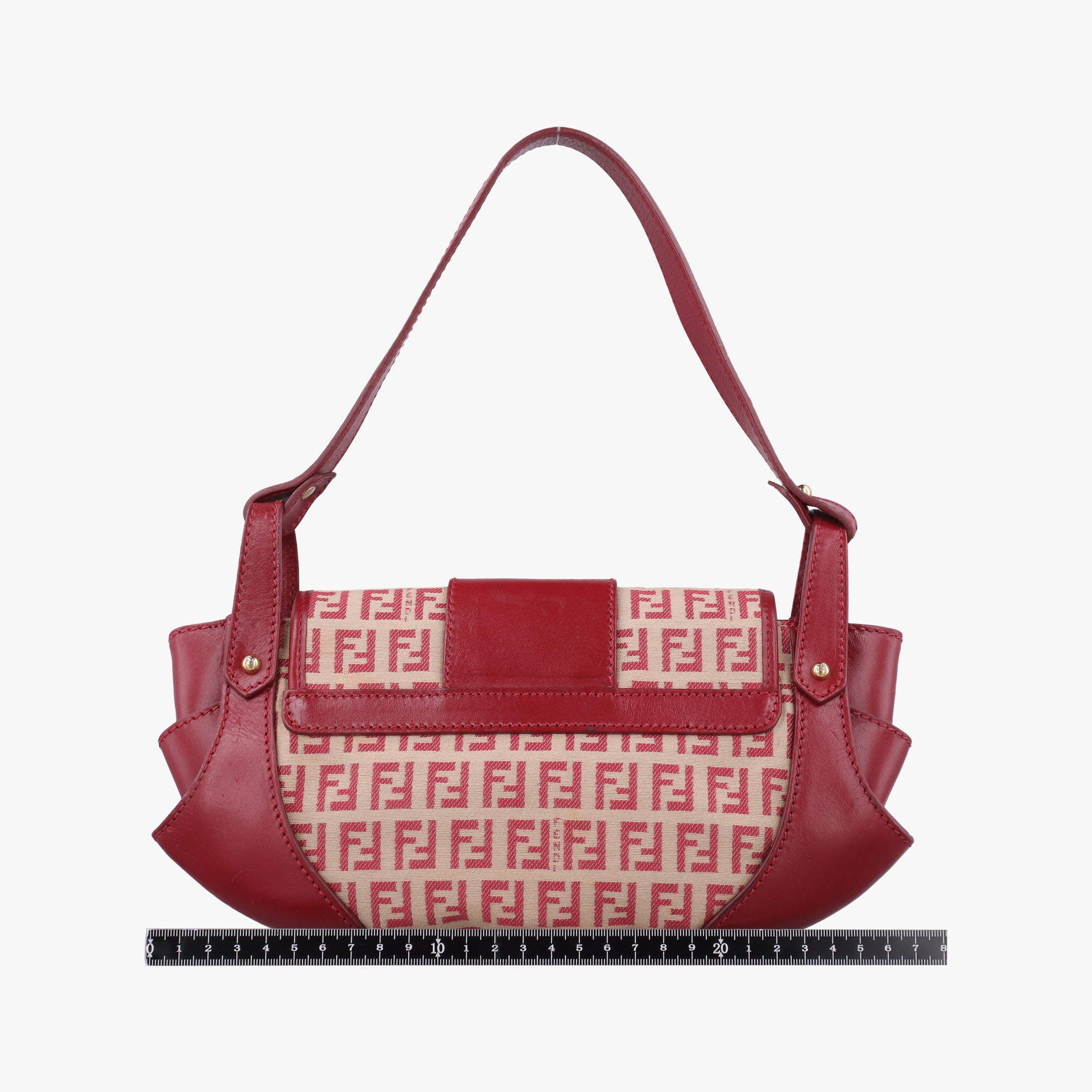 Pre-owned Fendi Zucchino Borsa Red canvas×leather 8BR429 shoulderbag | stylenewstar
