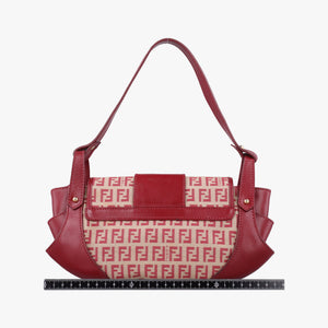 Pre-owned Fendi Zucchino Borsa Red canvas×leather 8BR429 shoulderbag | stylenewstar