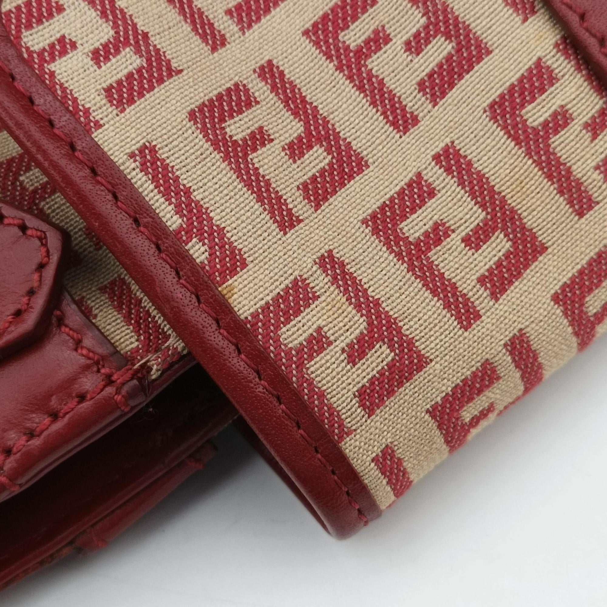 Pre-owned Fendi Zucchino Borsa Red canvas×leather 8BR429 shoulderbag | stylenewstar