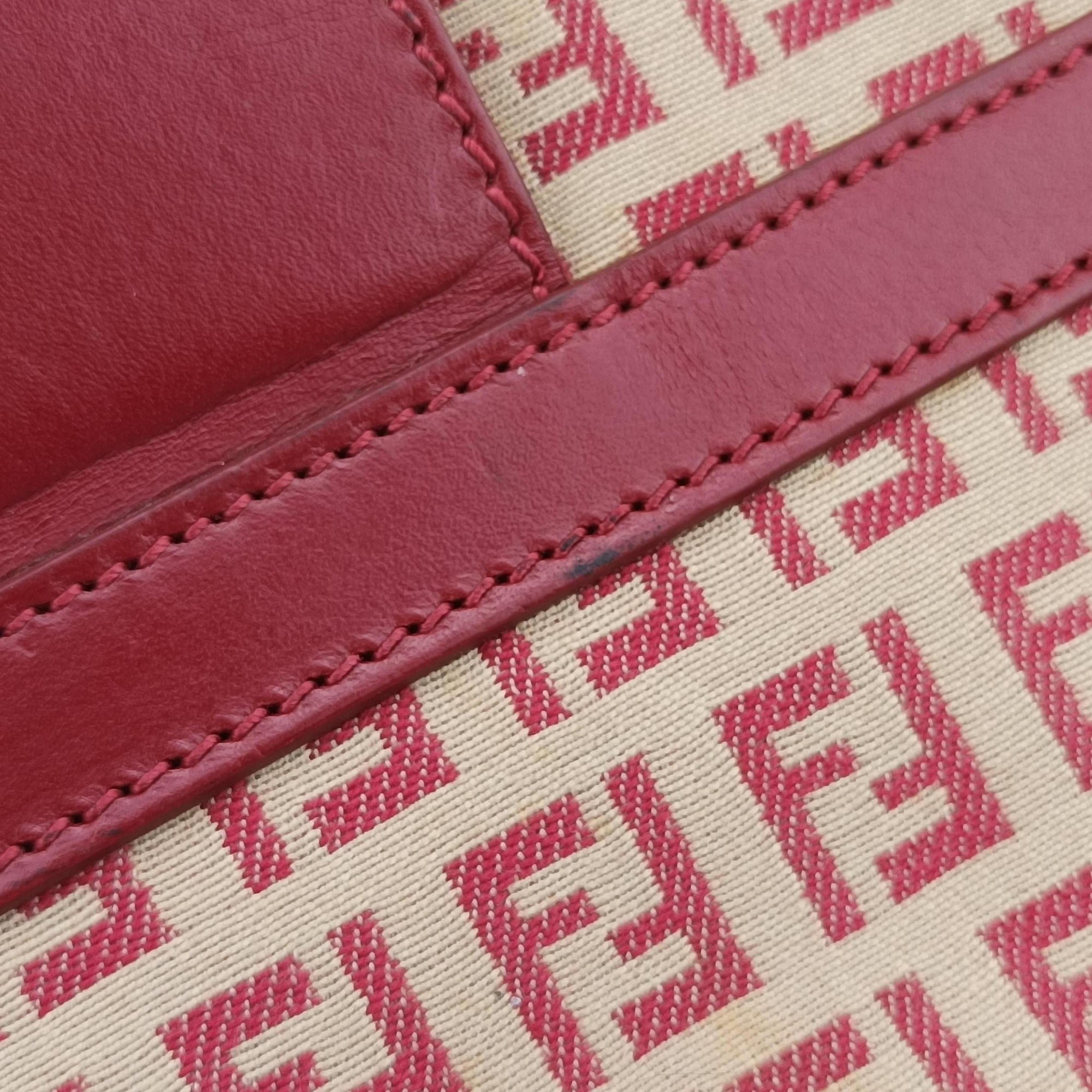 Pre-owned Fendi Zucchino Borsa Red canvas×leather 8BR429 shoulderbag | stylenewstar
