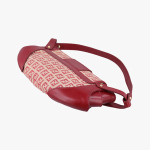 Pre-owned Fendi Zucchino Borsa Red canvas×leather 8BR429 shoulderbag | stylenewstar