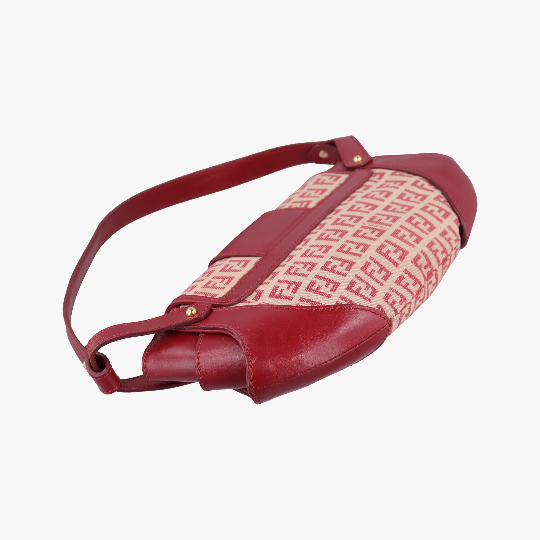 Pre-owned Fendi Zucchino Borsa Red canvas×leather 8BR429 shoulderbag | stylenewstar