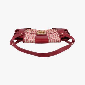 Pre-owned Fendi Zucchino Borsa Red canvas×leather 8BR429 shoulderbag | stylenewstar