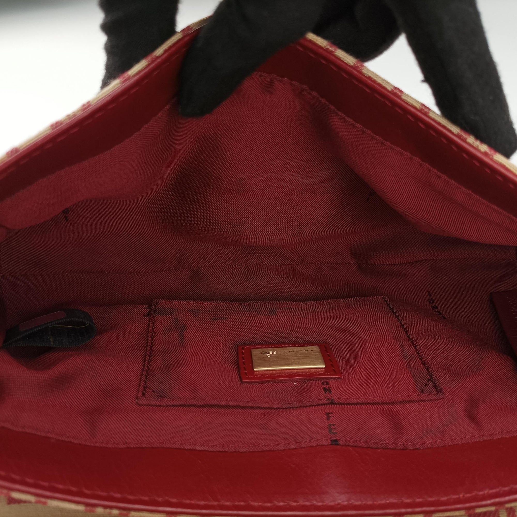 Pre-owned Fendi Zucchino Borsa Red canvas×leather 8BR429 shoulderbag | stylenewstar