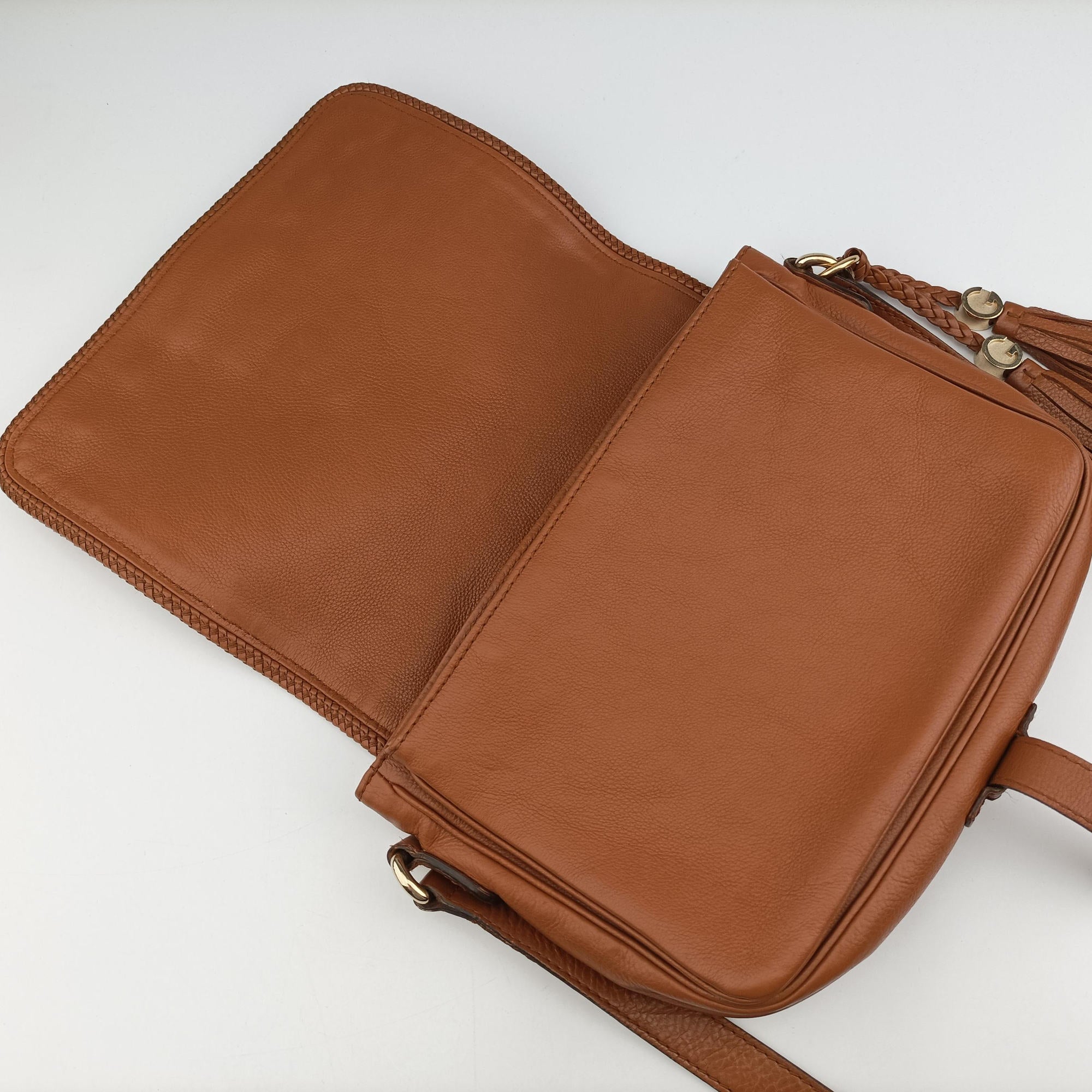 Pre-owned Gucci Marrakech Messenger Brown leather 257024 shoulderbag | stylenewstar