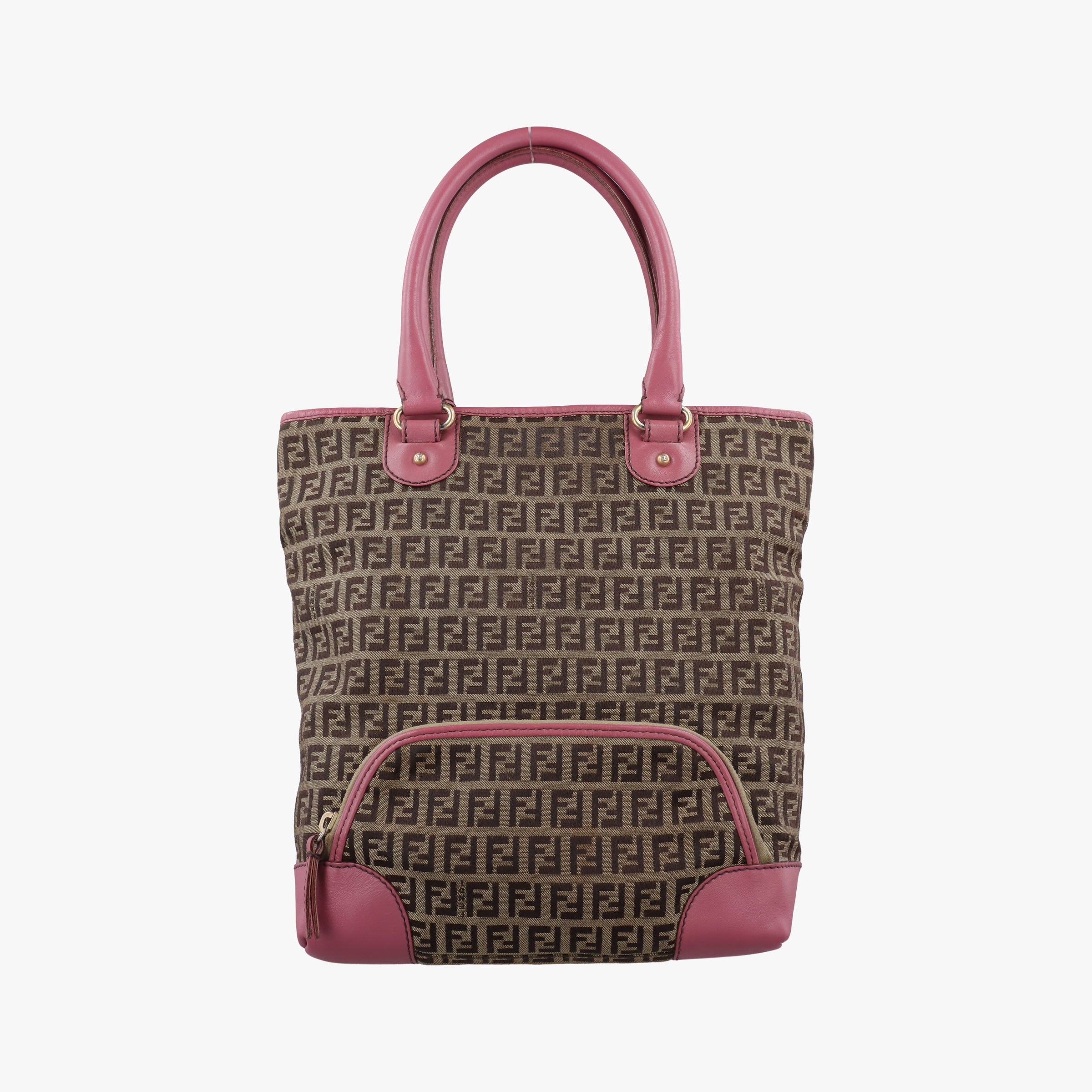 Pre-owned Fendi Zucchino Brown×Pink Canvas×Leather 8BH139 handbag | stylenewstar