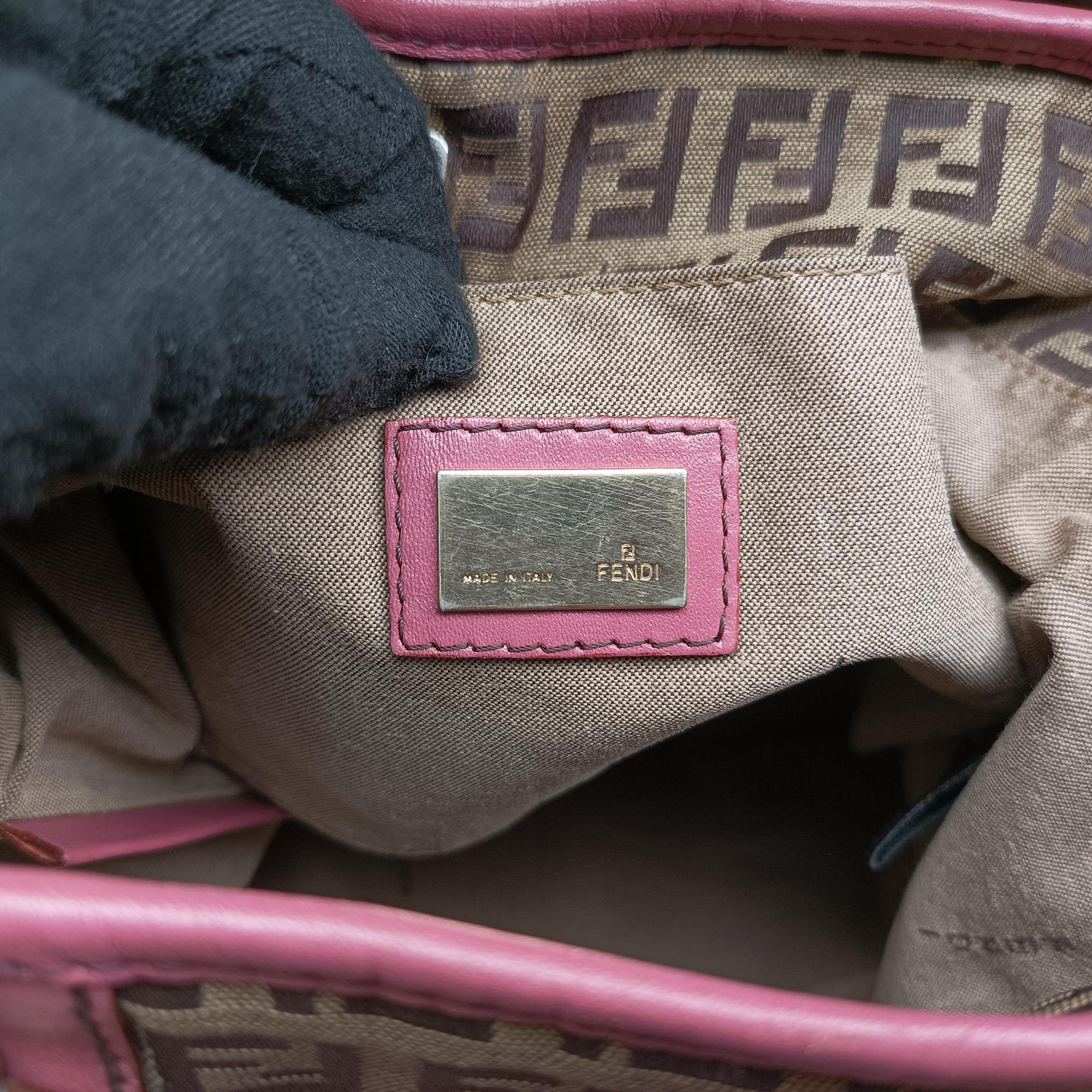 Pre-owned Fendi Zucchino Brown×Pink Canvas×Leather 8BH139 handbag | stylenewstar