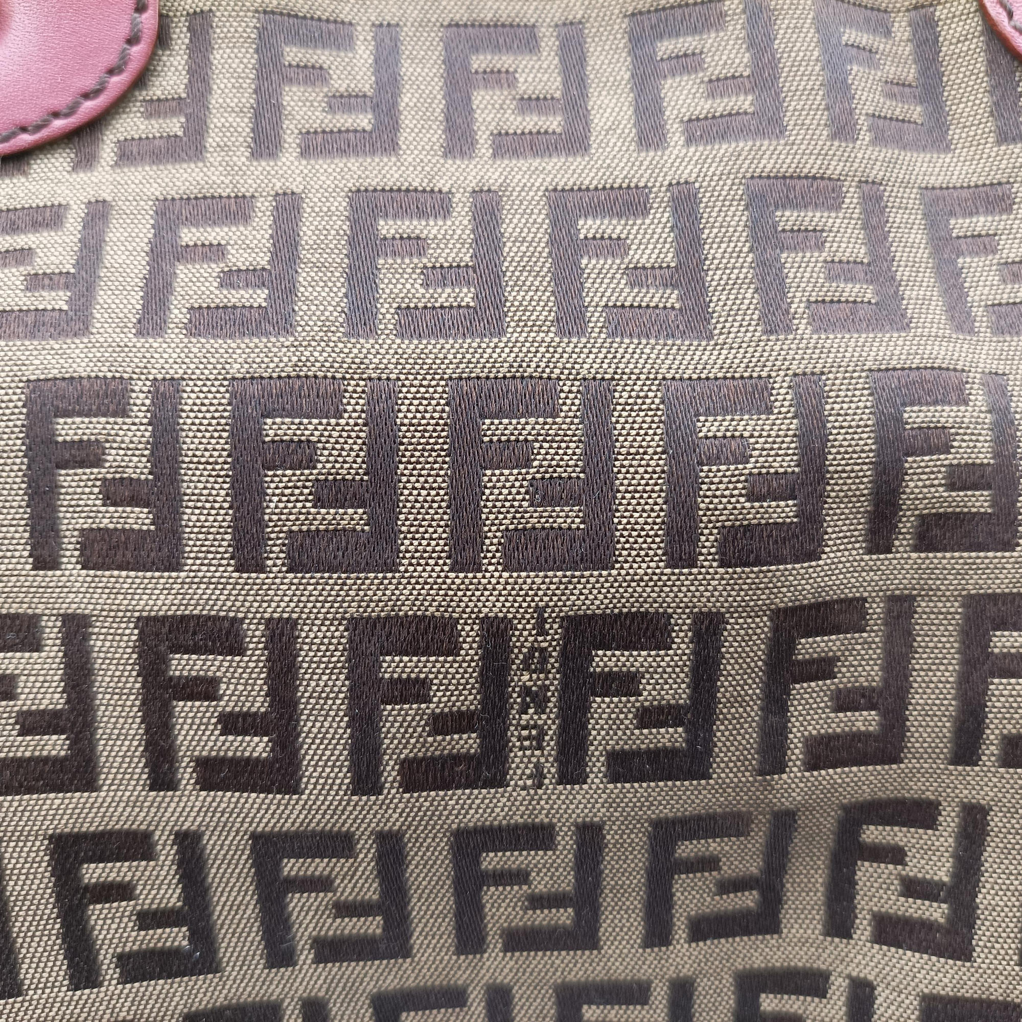 Pre-owned Fendi Zucchino Brown×Pink Canvas×Leather 8BH139 handbag | stylenewstar