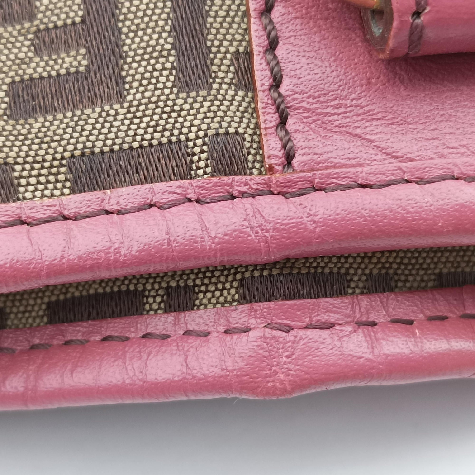 Pre-owned Fendi Zucchino Brown×Pink Canvas×Leather 8BH139 handbag | stylenewstar