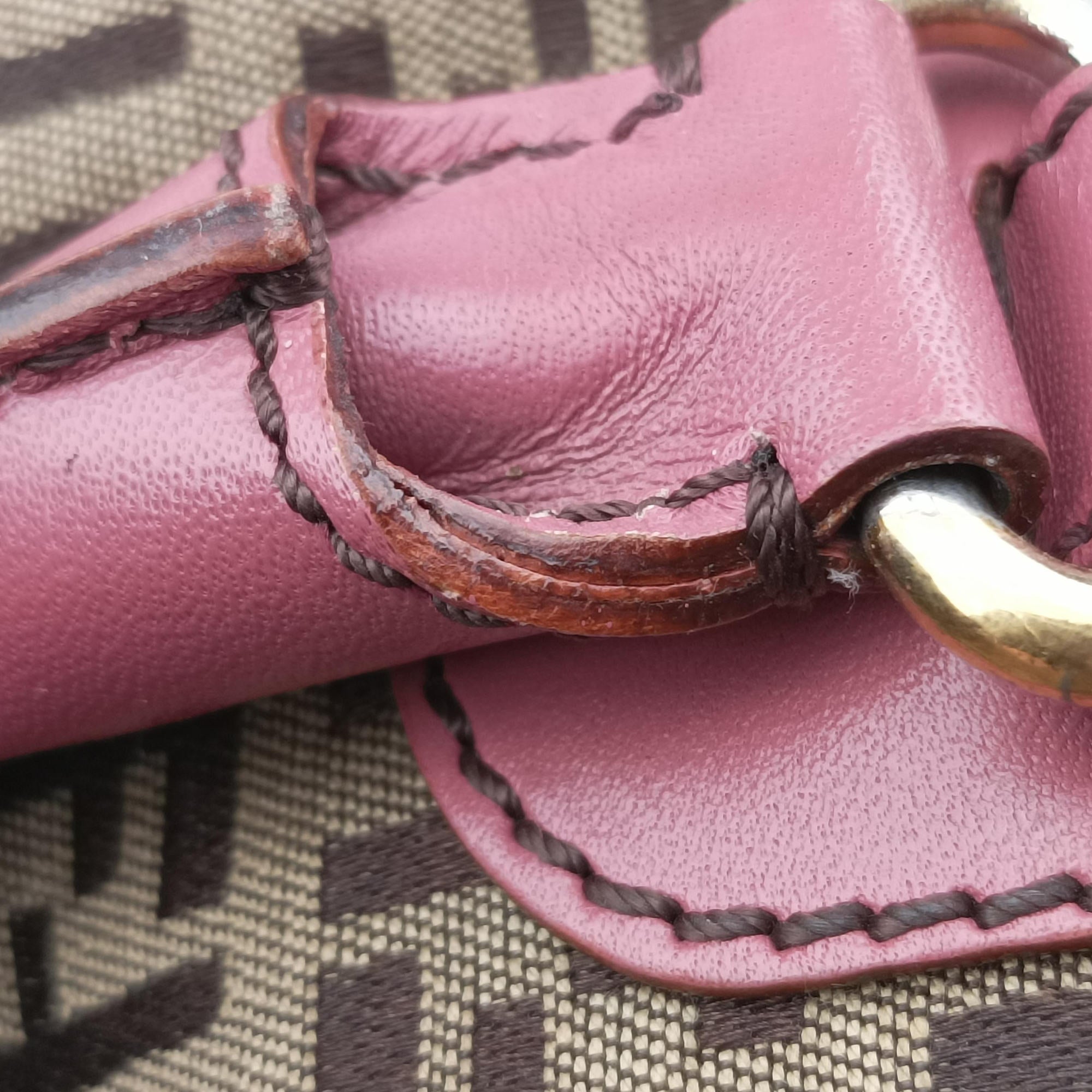 Pre-owned Fendi Zucchino Brown×Pink Canvas×Leather 8BH139 handbag | stylenewstar