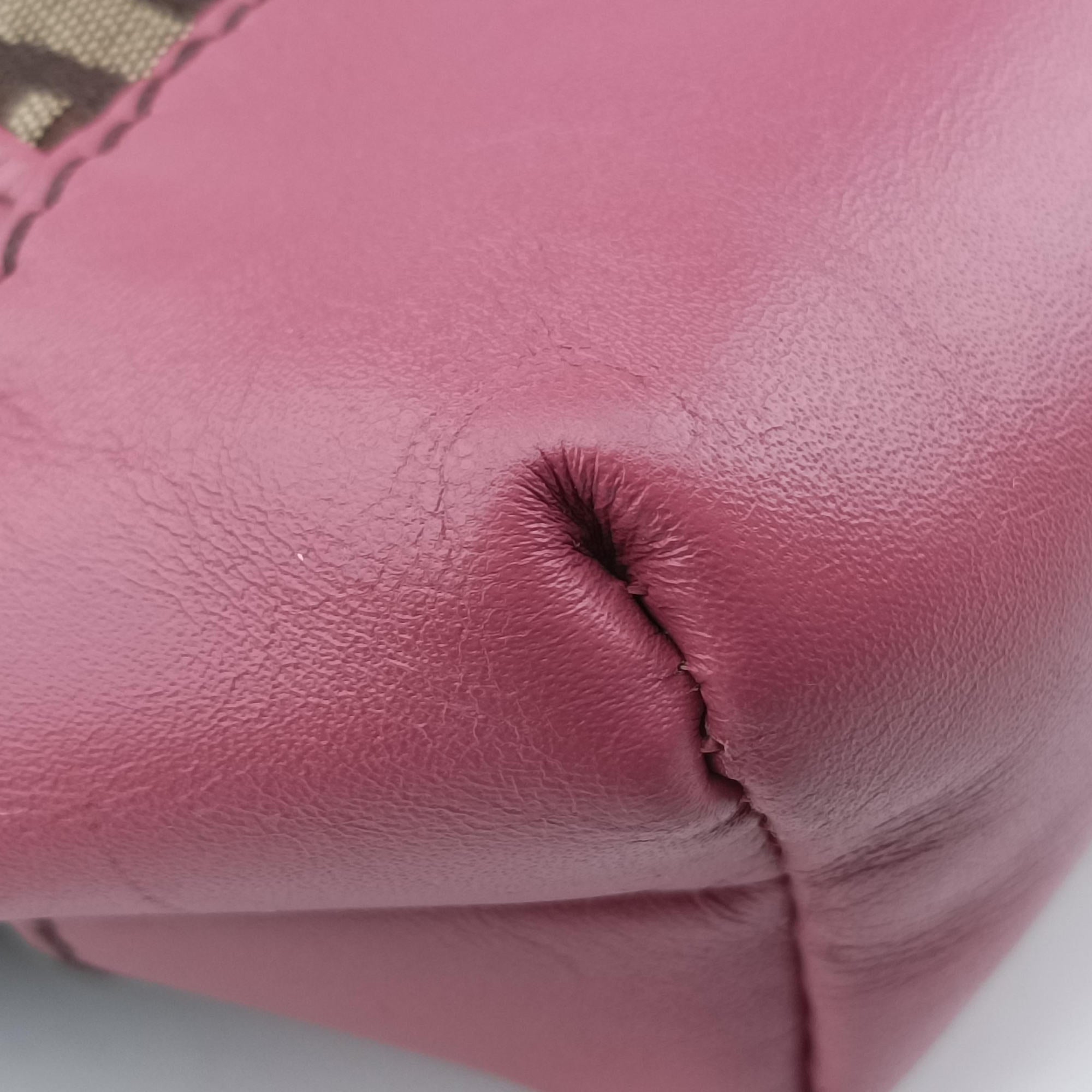 Pre-owned Fendi Zucchino Brown×Pink Canvas×Leather 8BH139 handbag | stylenewstar