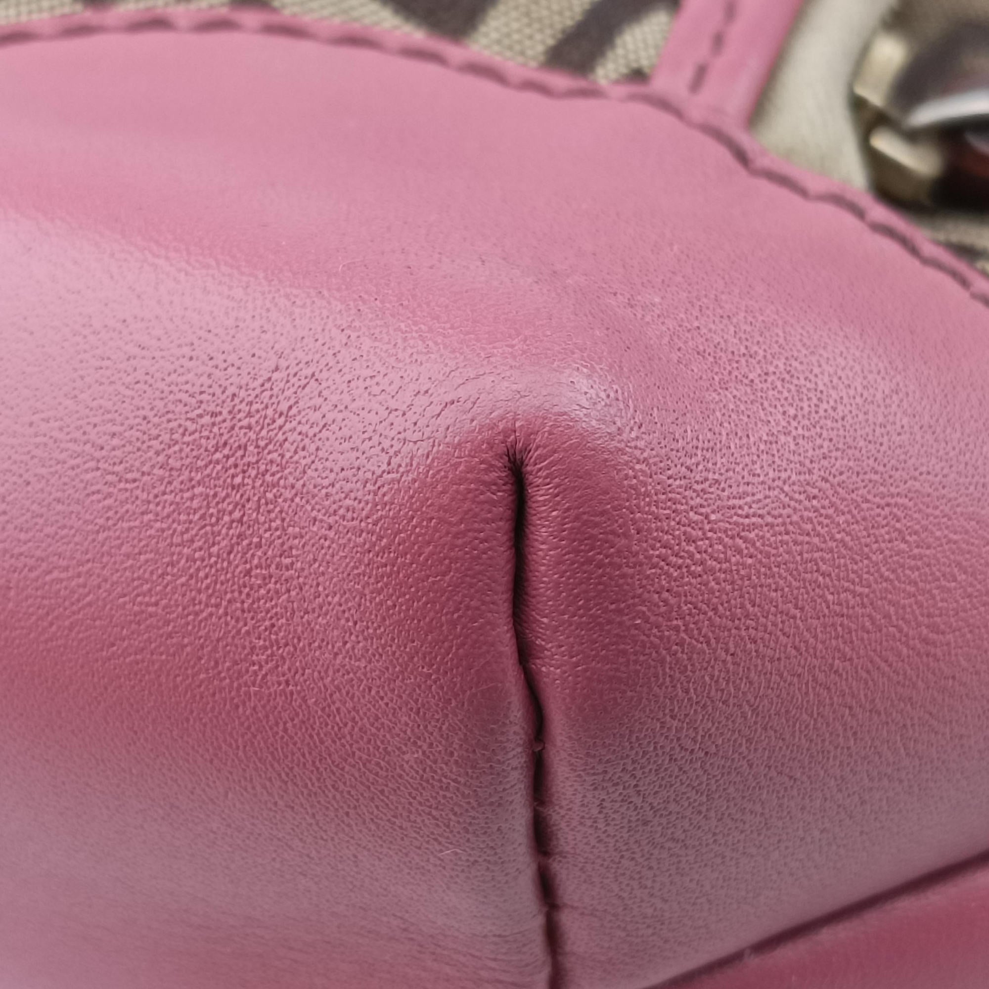 Pre-owned Fendi Zucchino Brown×Pink Canvas×Leather 8BH139 handbag | stylenewstar
