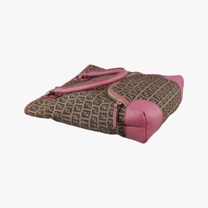 Pre-owned Fendi Zucchino Brown×Pink Canvas×Leather 8BH139 handbag | stylenewstar