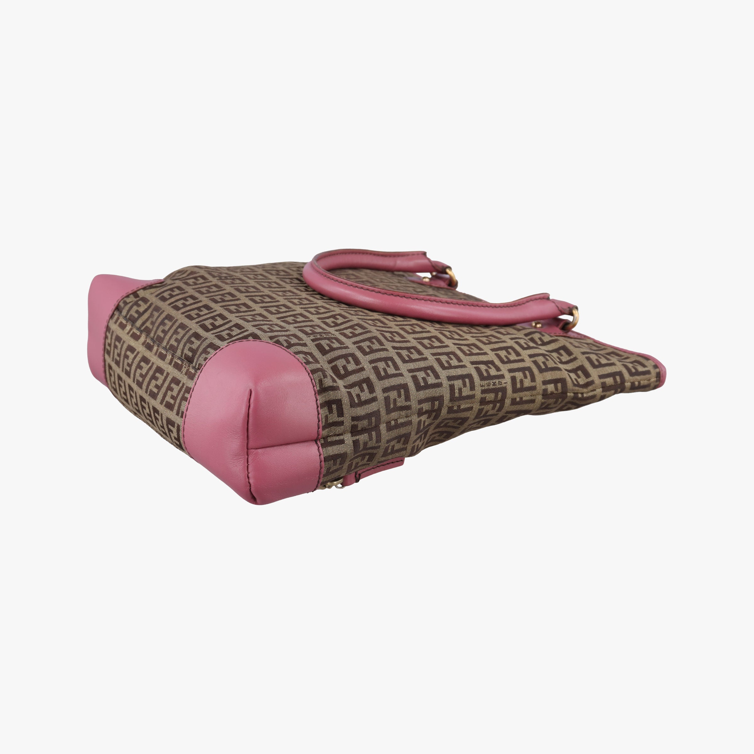Pre-owned Fendi Zucchino Brown×Pink Canvas×Leather 8BH139 handbag | stylenewstar