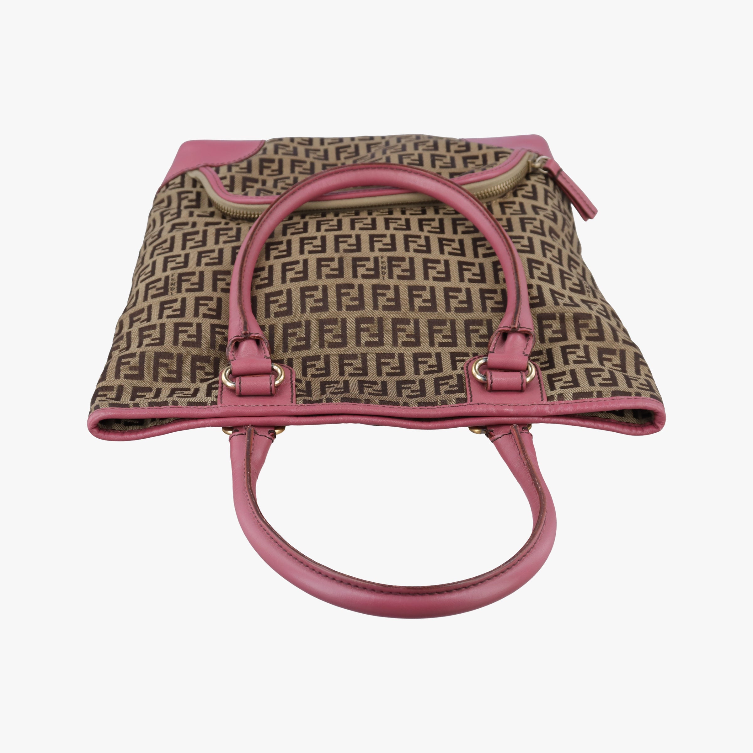Pre-owned Fendi Zucchino Brown×Pink Canvas×Leather 8BH139 handbag | stylenewstar