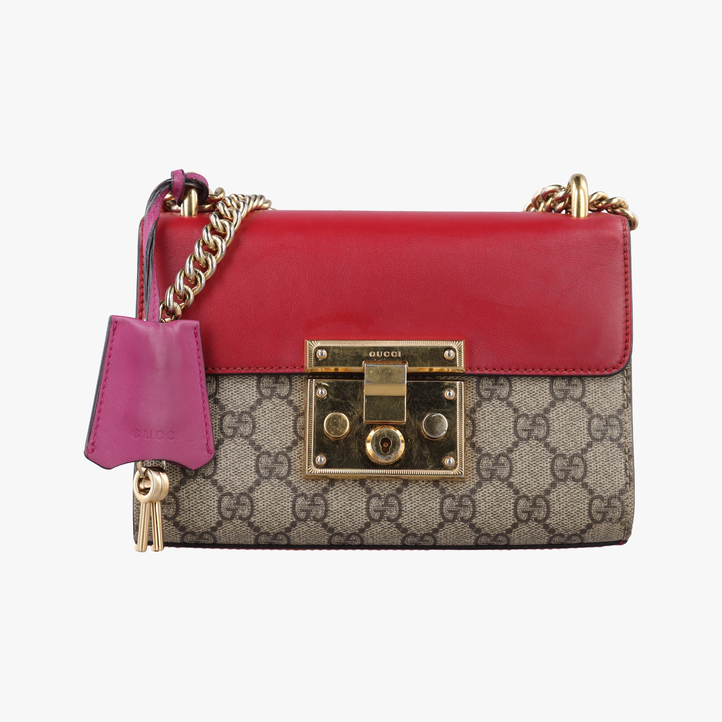 Pre-owned Gucci Padlock Beige×red×pink PVC coated canvas×Leather 409487 shoulderbag | stylenewstar
