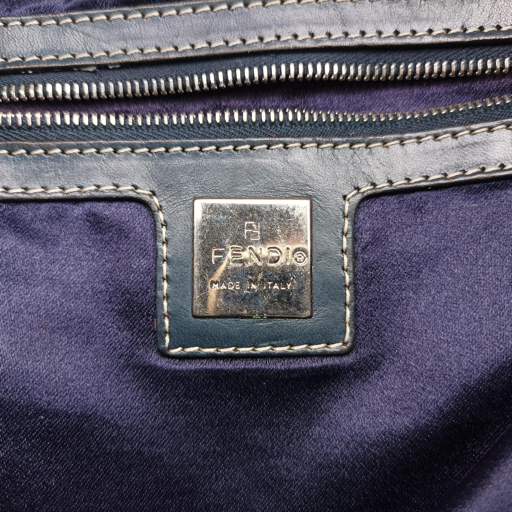Vintage Fendi Zucchino Navy×Brown canvas×leather 8BR616 shoulderbag | stylenewstar