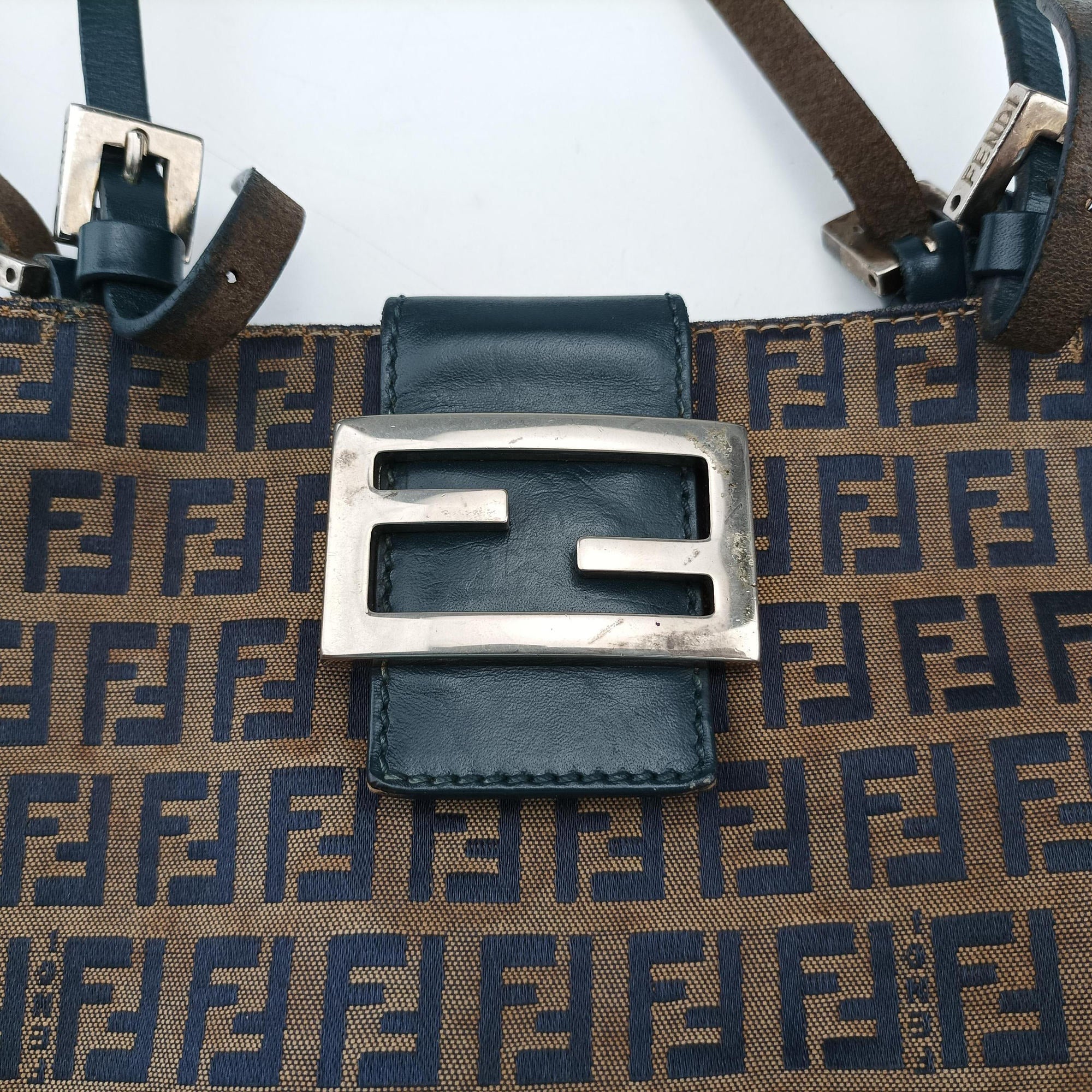 Vintage Fendi Zucchino Navy×Brown canvas×leather 8BR616 shoulderbag | stylenewstar