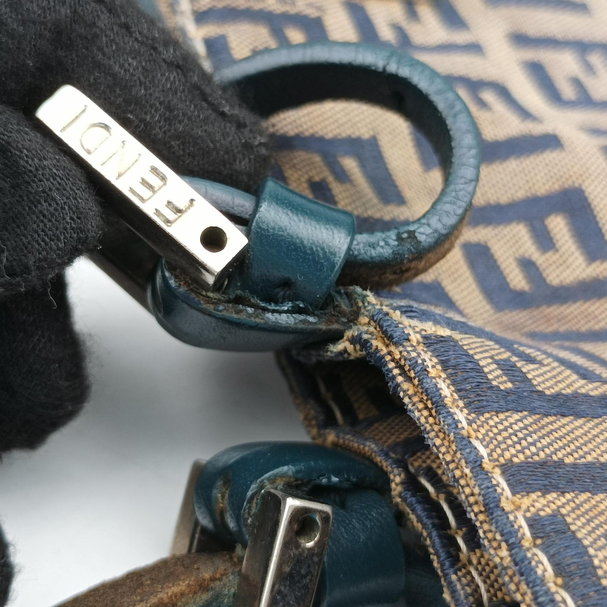 Vintage Fendi Zucchino Navy×Brown canvas×leather 8BR616 shoulderbag | stylenewstar