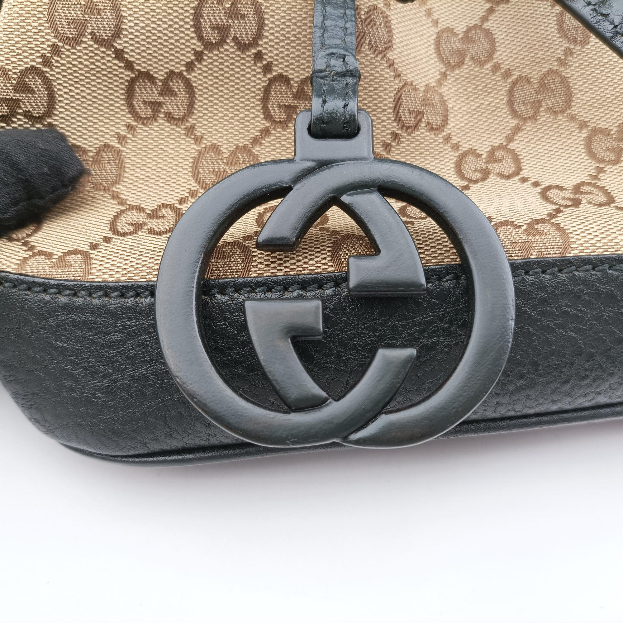 Pre-owned Gucci Guccissima Brown × Black Canvas×Leather 247279 shoulderbag | stylenewstar