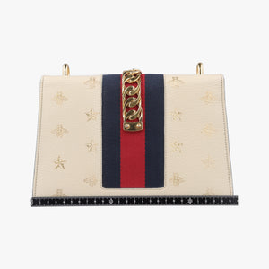 Pre-owned Gucci Sylvie Ivory×Navy×Red Leather 524405 shoulderbag | stylenewstar