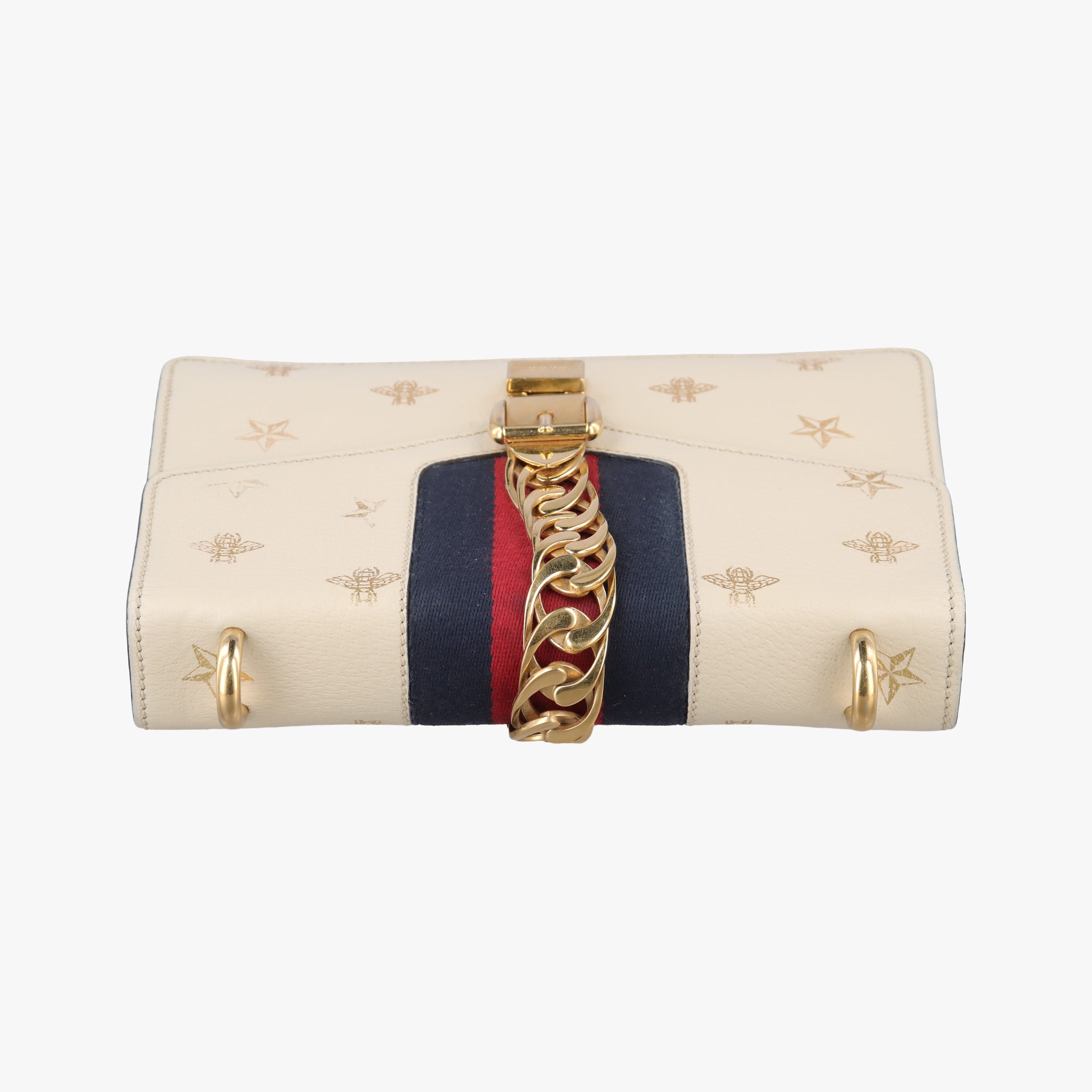 Pre-owned Gucci Sylvie Ivory×Navy×Red Leather 524405 shoulderbag | stylenewstar