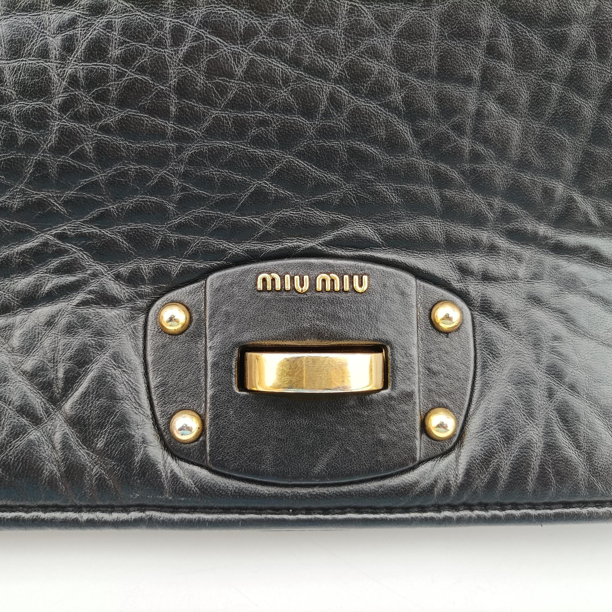 Pre-owned Miu Miu Madras Black Leather  shoulderbag | stylenewstar