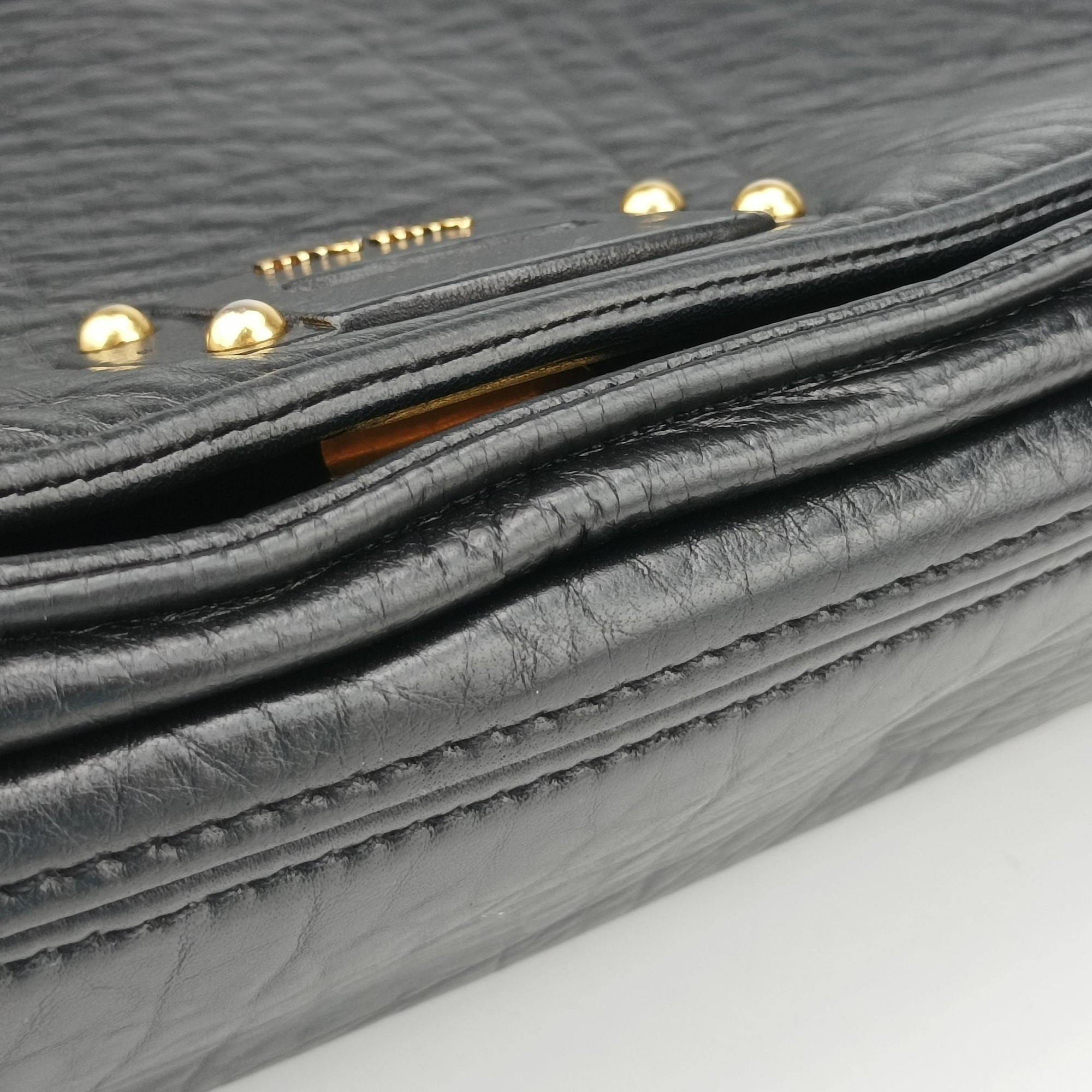Pre-owned Miu Miu Madras Black Leather  shoulderbag | stylenewstar
