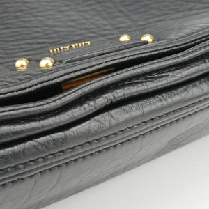 Pre-owned Miu Miu Madras Black Leather  shoulderbag | stylenewstar