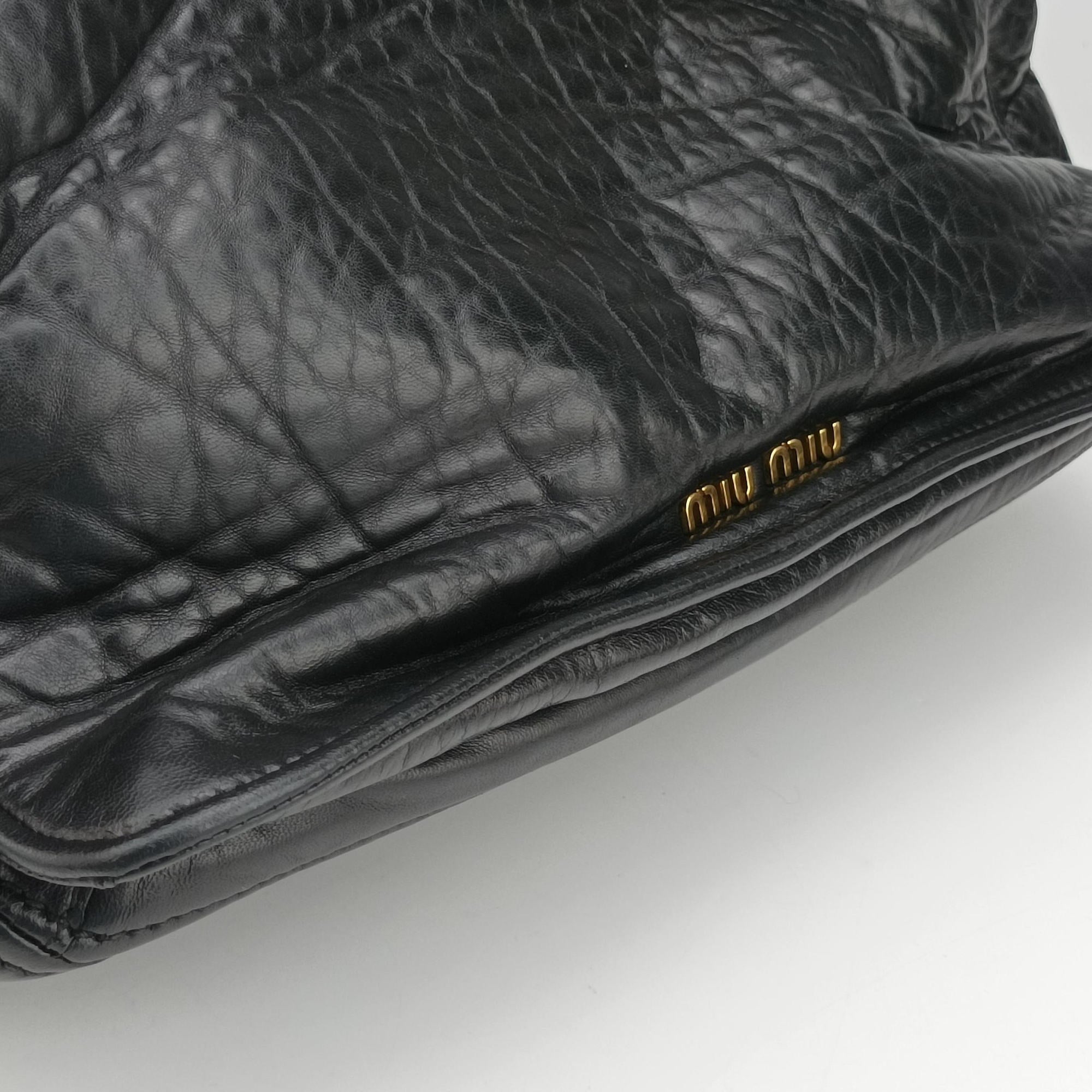 Pre-owned Miu Miu Madras Black Leather  shoulderbag | stylenewstar