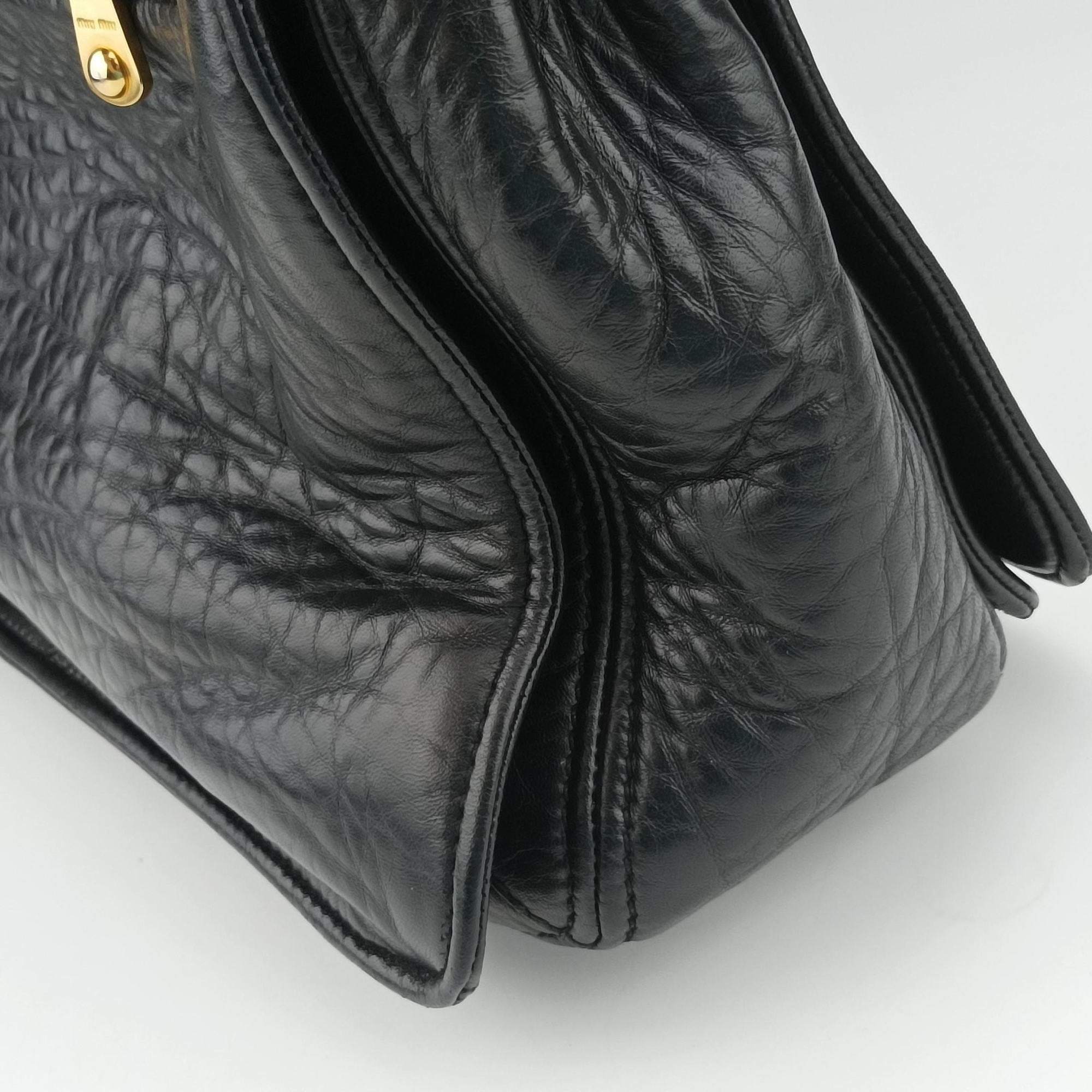 Pre-owned Miu Miu Madras Black Leather  shoulderbag | stylenewstar