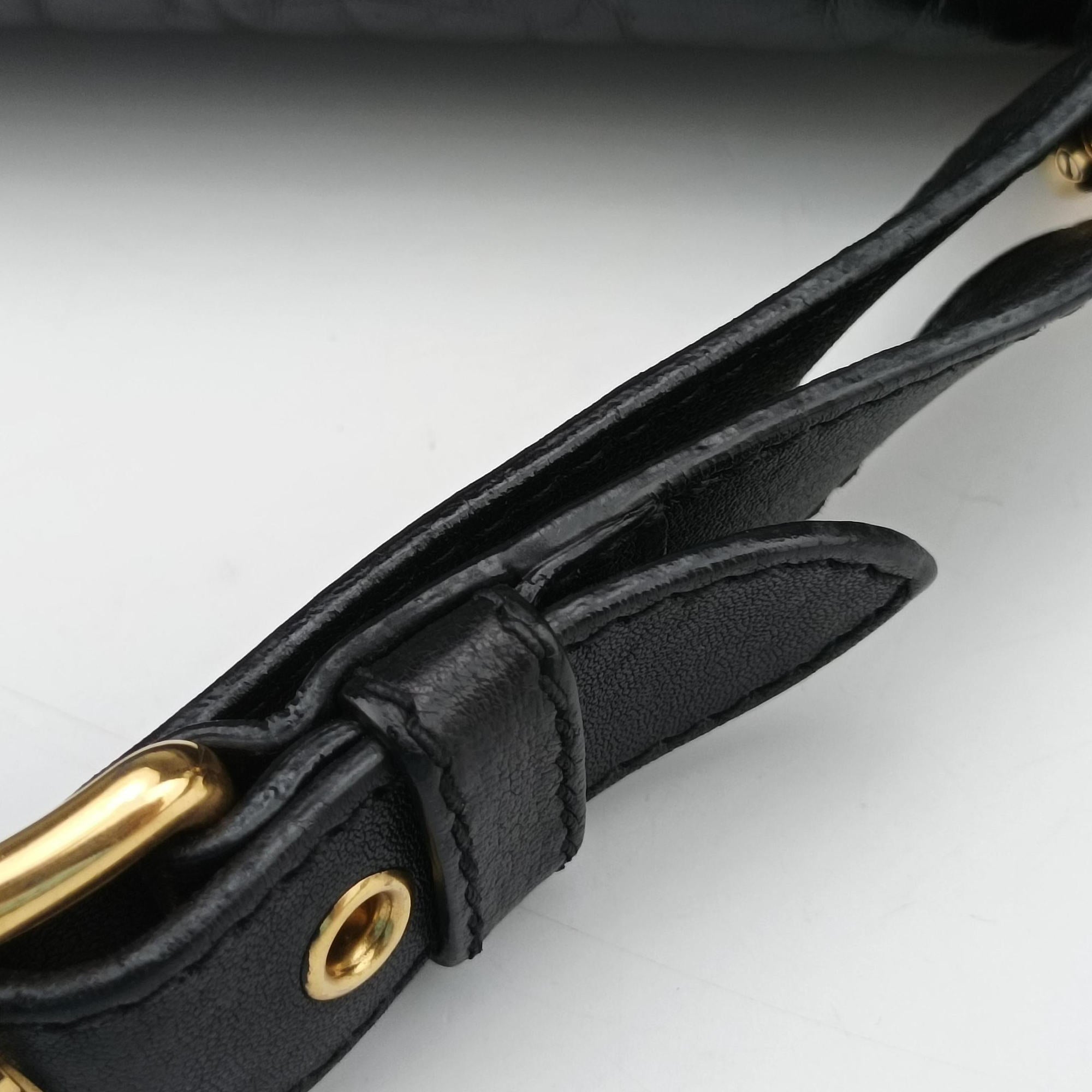 Pre-owned Miu Miu Madras Black Leather  shoulderbag | stylenewstar