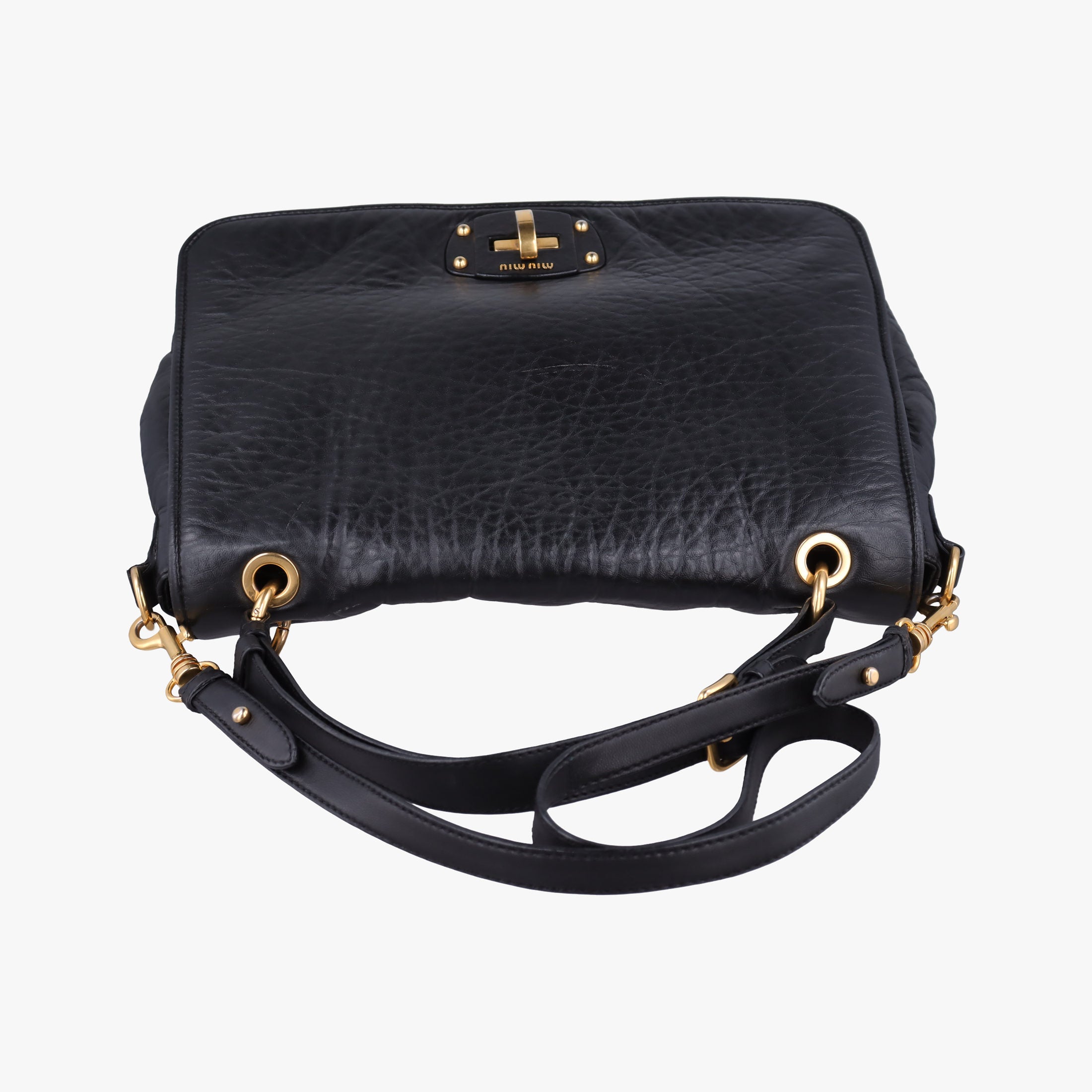 Pre-owned Miu Miu Madras Black Leather  shoulderbag | stylenewstar